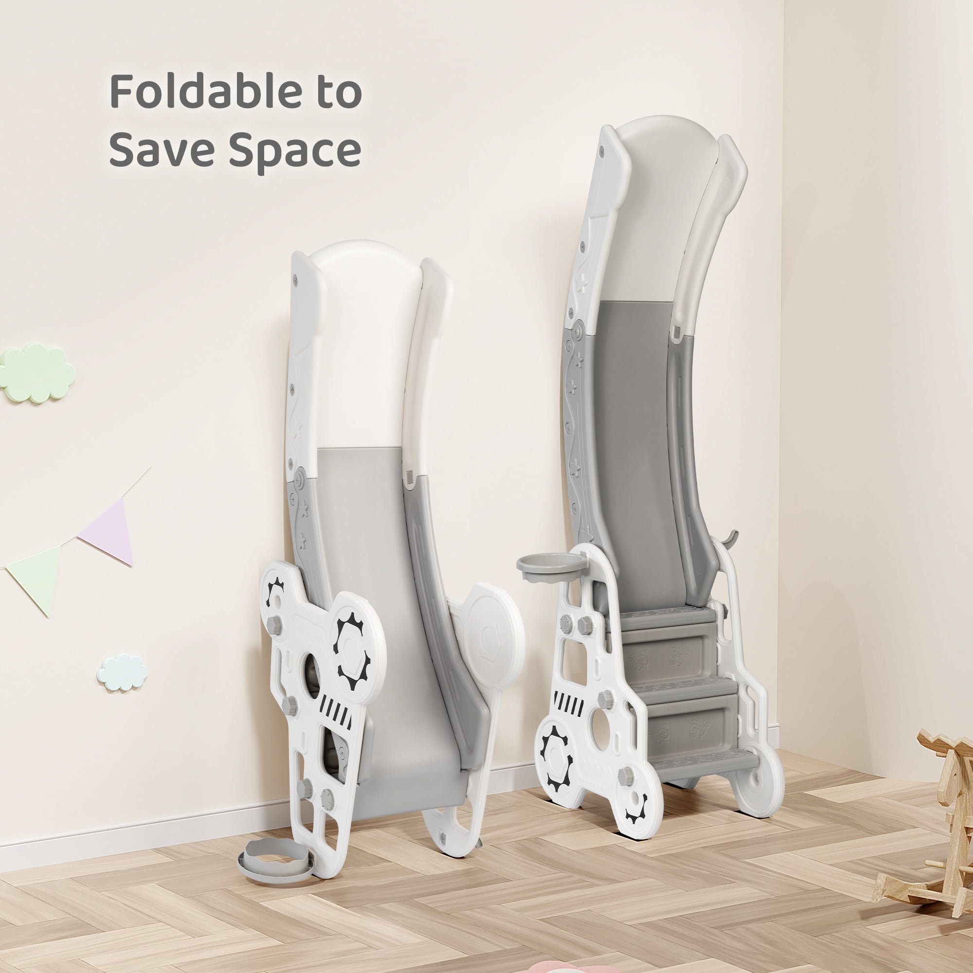 DUKE BABY Kids Slide - Indoor Outdoor Toddler Climbing Toy with Basketball Hoop for Kids Ages 3-5 - White - Image 4