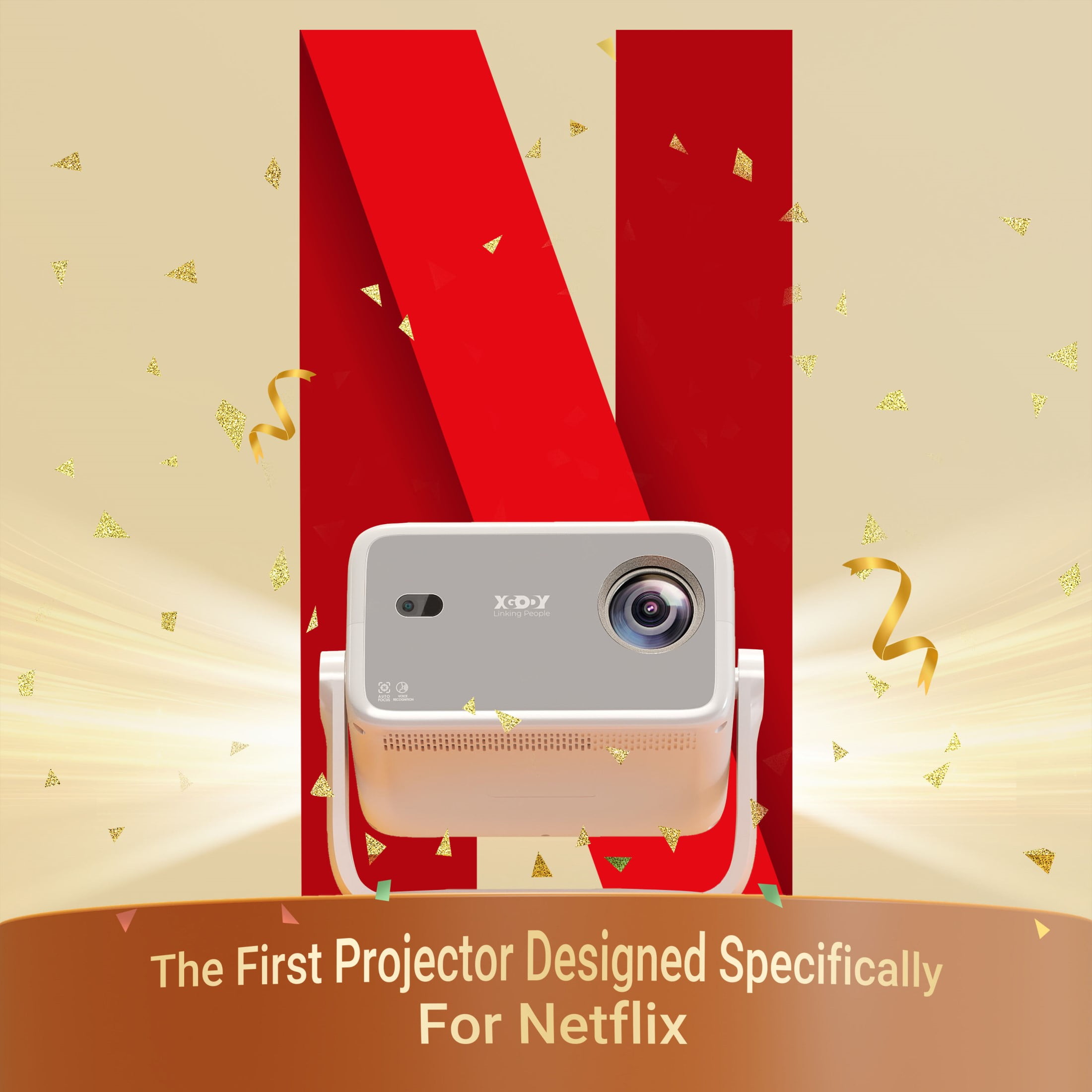 XGODY N6 Netflix Licensed Native 1080P Smart Projector With Wifi and Bluetooth,Compatible with PC/Phone, 40-120'' Screen,White, 1 Count - Image 4