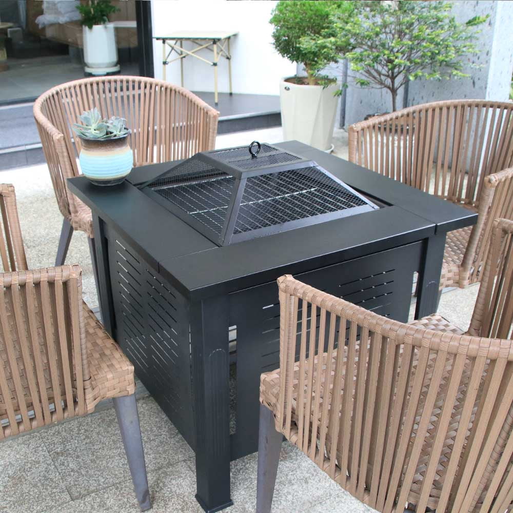 2 in 1 Smokeless Fire Pit Table for Outdoor Patio, Square Steel Heater with Removable Lid, Grill Over Stove, Multifunctional Firepit Table for Garden, Deck, Balcony, Backyard - Image 9