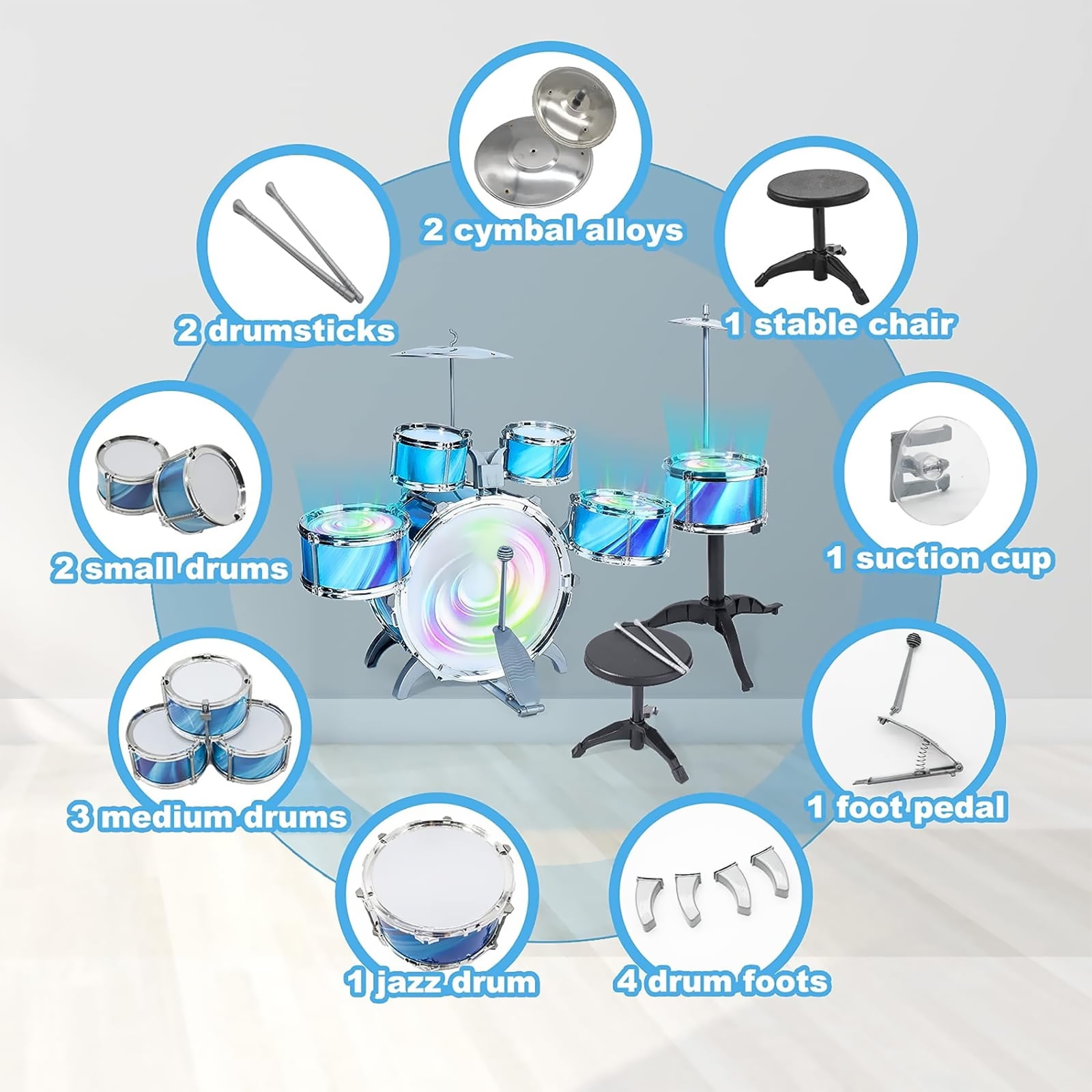 Niteris Jazz Drum Set for Kids, Musical Instrument Toy Christmas Birthday Gift with 5 Drum Kit for Toddlers Aged 3-5 - Image 4