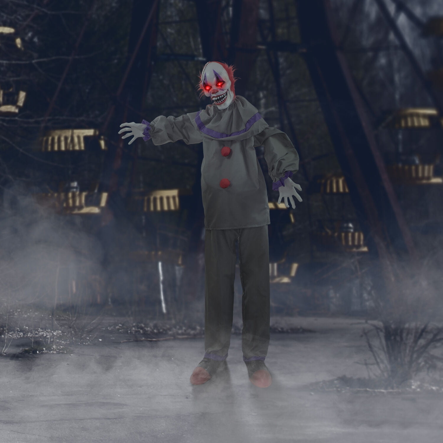 Haunted Hill Farm 5 ft Life-Size Animatronic Clown with Lights and Sound, Indoor/Covered Outdoor Halloween Decoration, HHCLOWN-23FLSA - Image 4