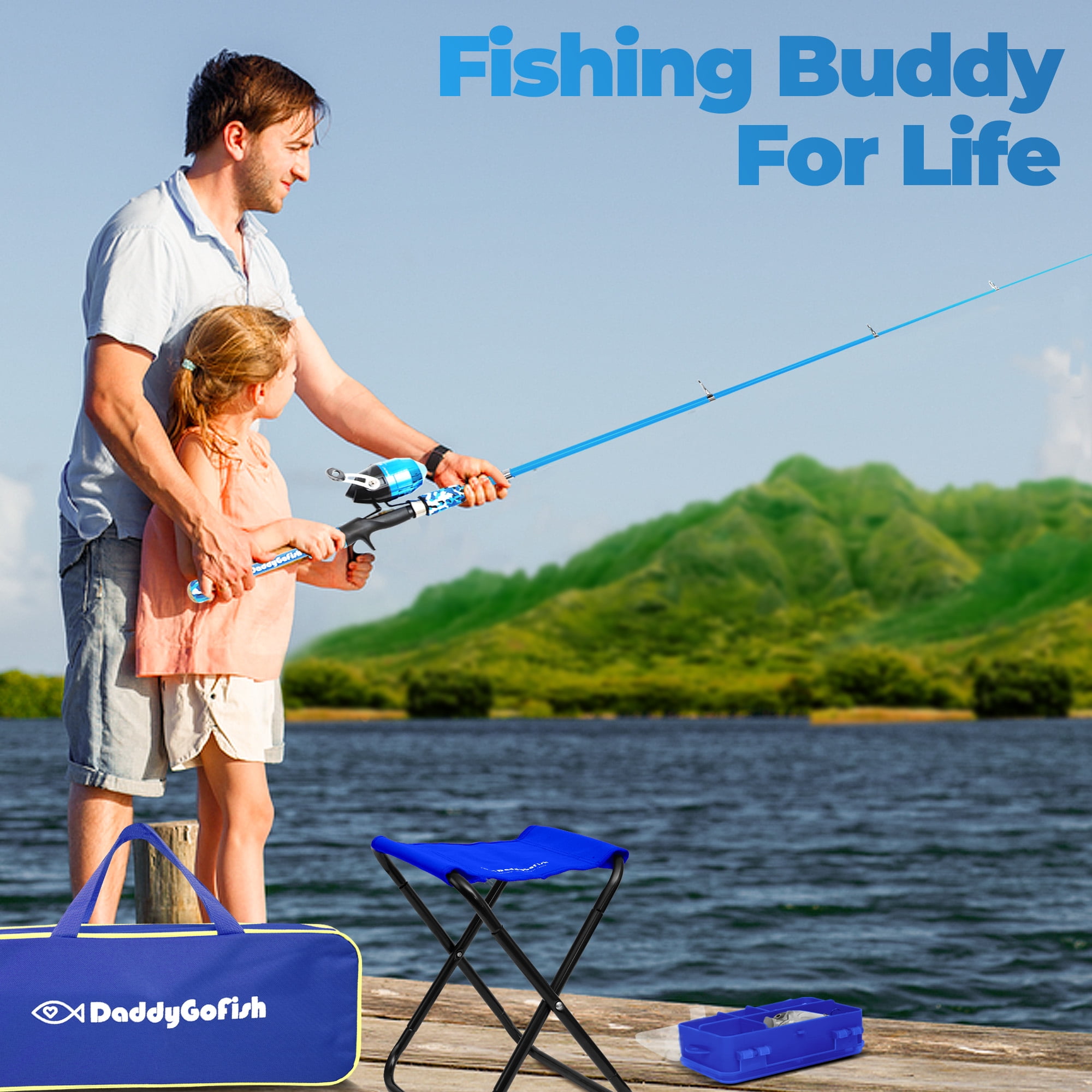 DaddyGoFish Kids Fishing Pole – Telescopic Rod & Reel Combo with Collapsible Chair, Rod Holder, Tackle Box, Bait Net and Carry Bag for Boys and Girls - Image 7