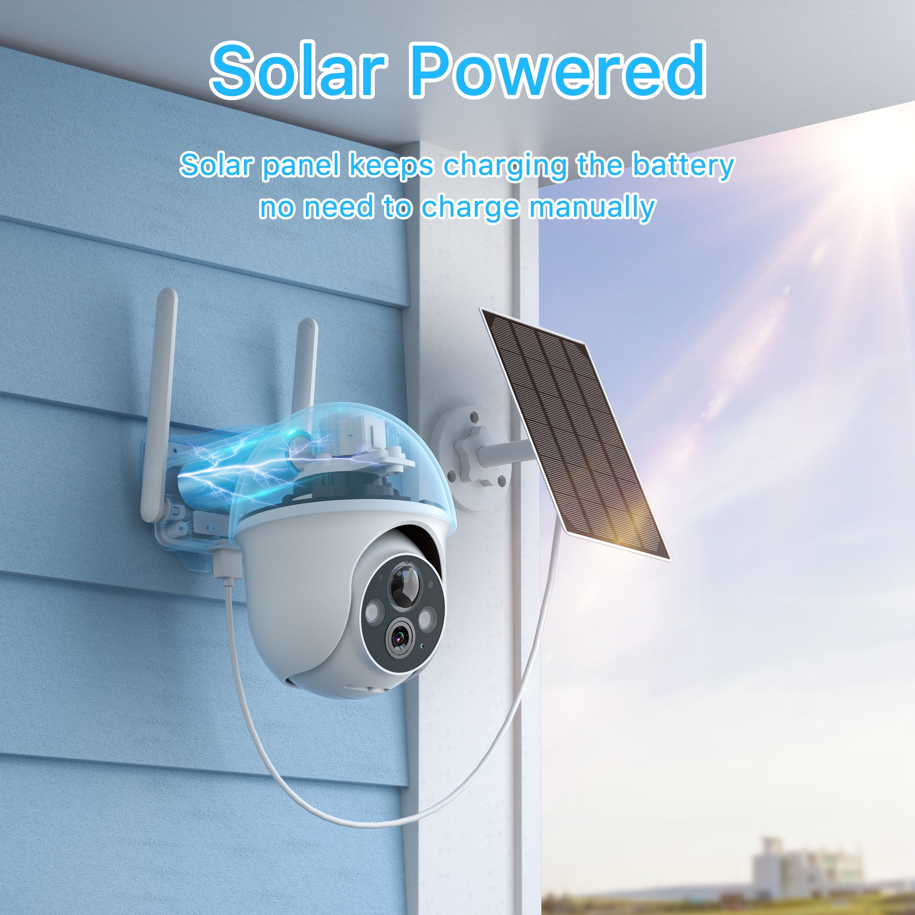 2K Solar Security Camera with Spotlight, ANRAN 360° View Wireless Outdoor Camera, Waterproof PIR Detection, Rechargeable Battery Powered Home Surveillance Camera with Color Night Vision 2-Way Audio - Image 8