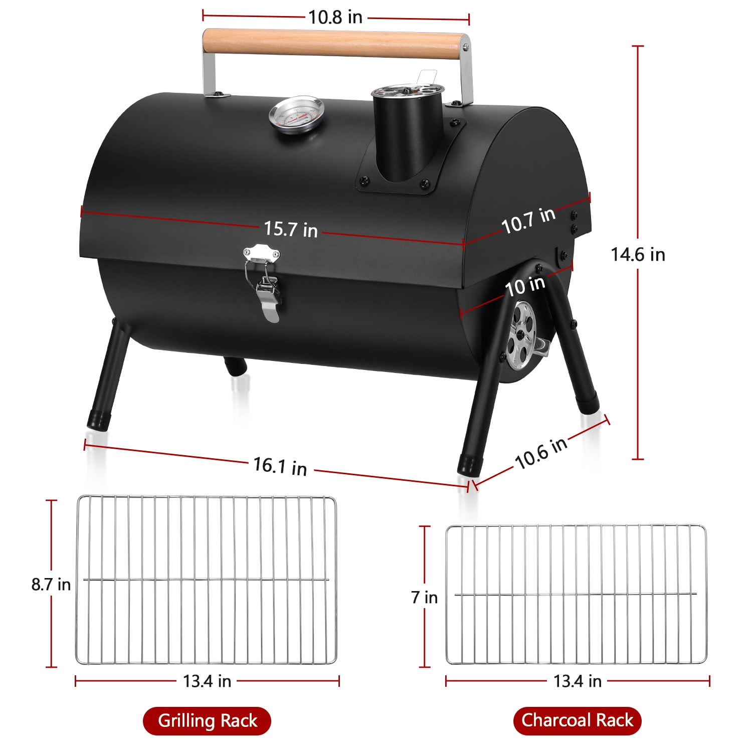 Walchoice Tabletop Charcoal Grill with Thermometer & Chimney, Small Portable Barbecue Grill for Outdoor Cooking Camping Picnic Backyard Beach - Black - Image 4