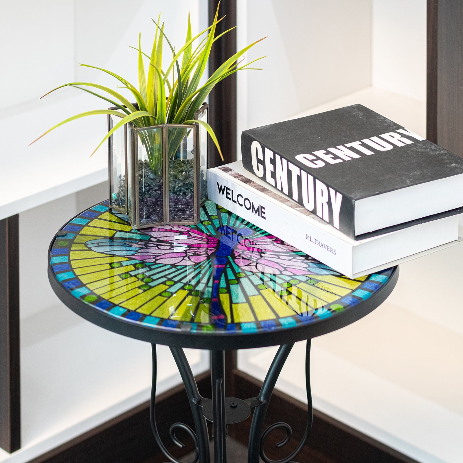 WONDER GARDEN 21"H Glass Plant Stand Outdoor Side Table for Porch Patio Garden Dragonfly - Image 7