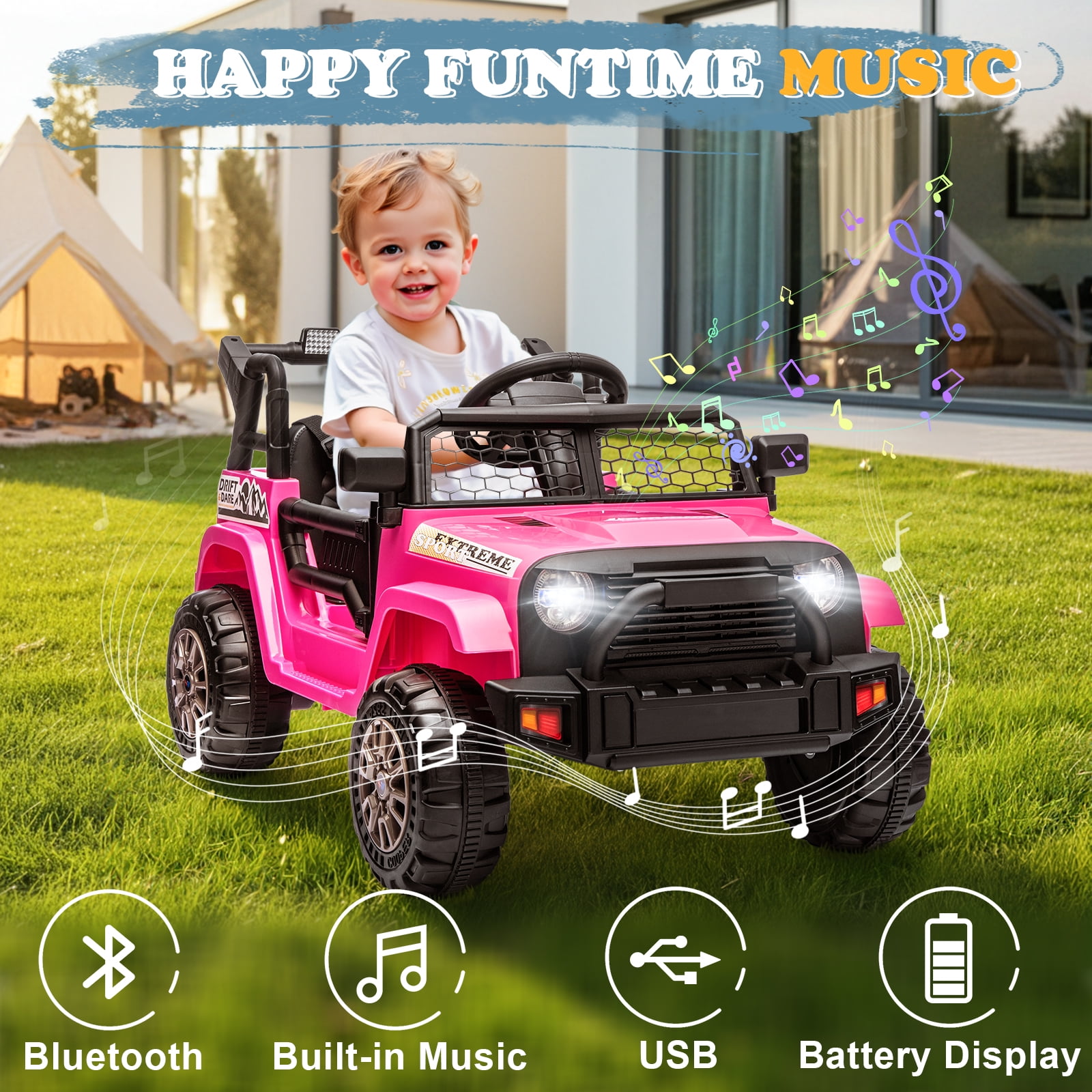 Zimtown Ride On Car Truck, 12V Battery Electric Kids Toy with Remote Control, LED Lights and Realistic Horns, Pink - Image 8