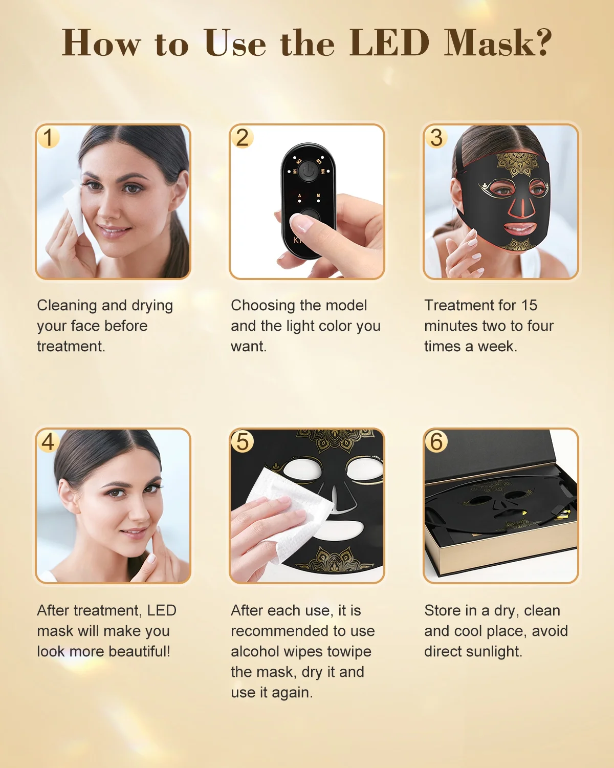 Red Light Therapy for Face, Cordless Infrared Led Face Mask, 4 Modes Portable Led Face Mask Light Therapy with Remote, At Home and Travel 100 LED Beads, Gift for Loved, Black - Image 5