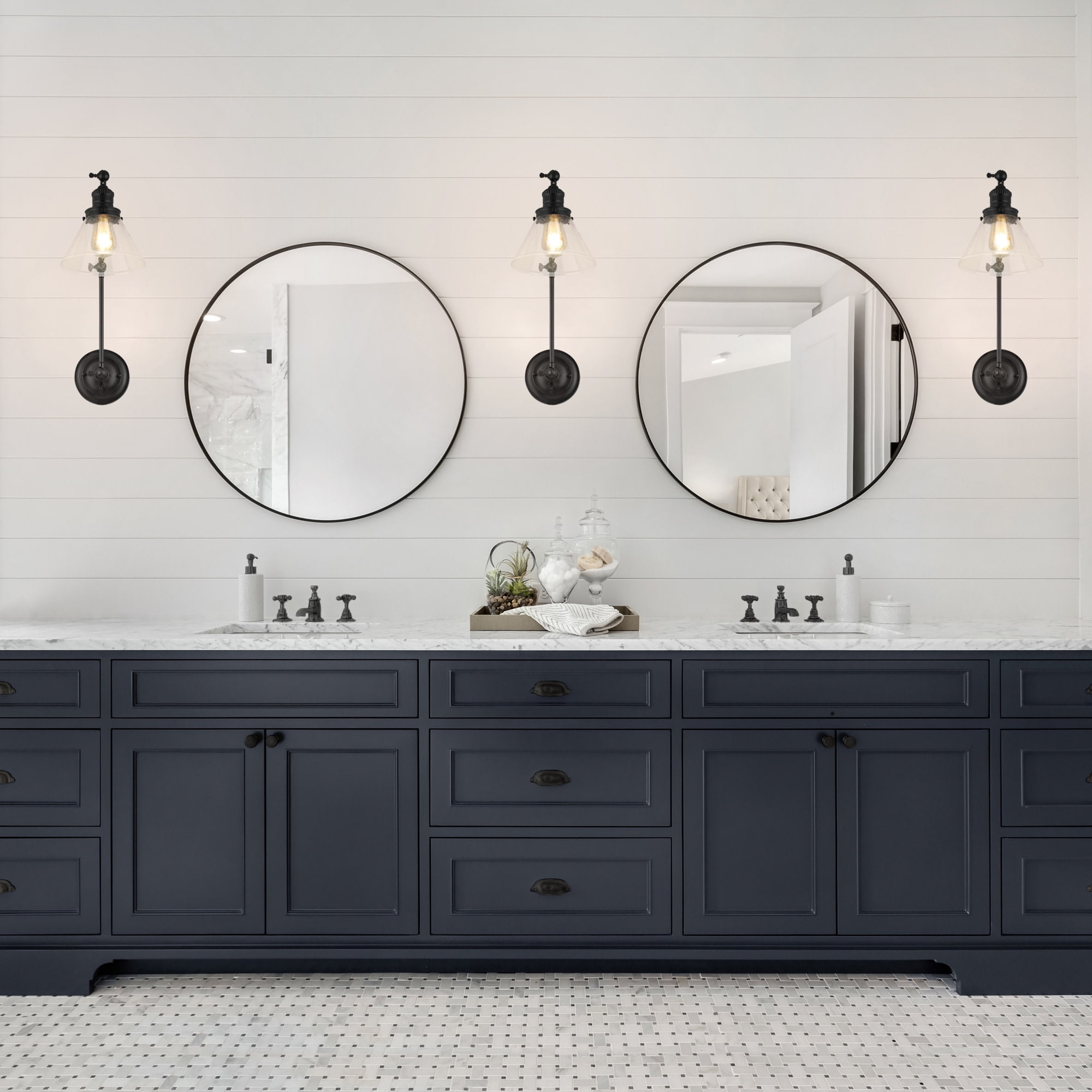 Augustin Black 3-Point Adjustable Arm Wall Sconce With Seeded Glass Shade - Image 3