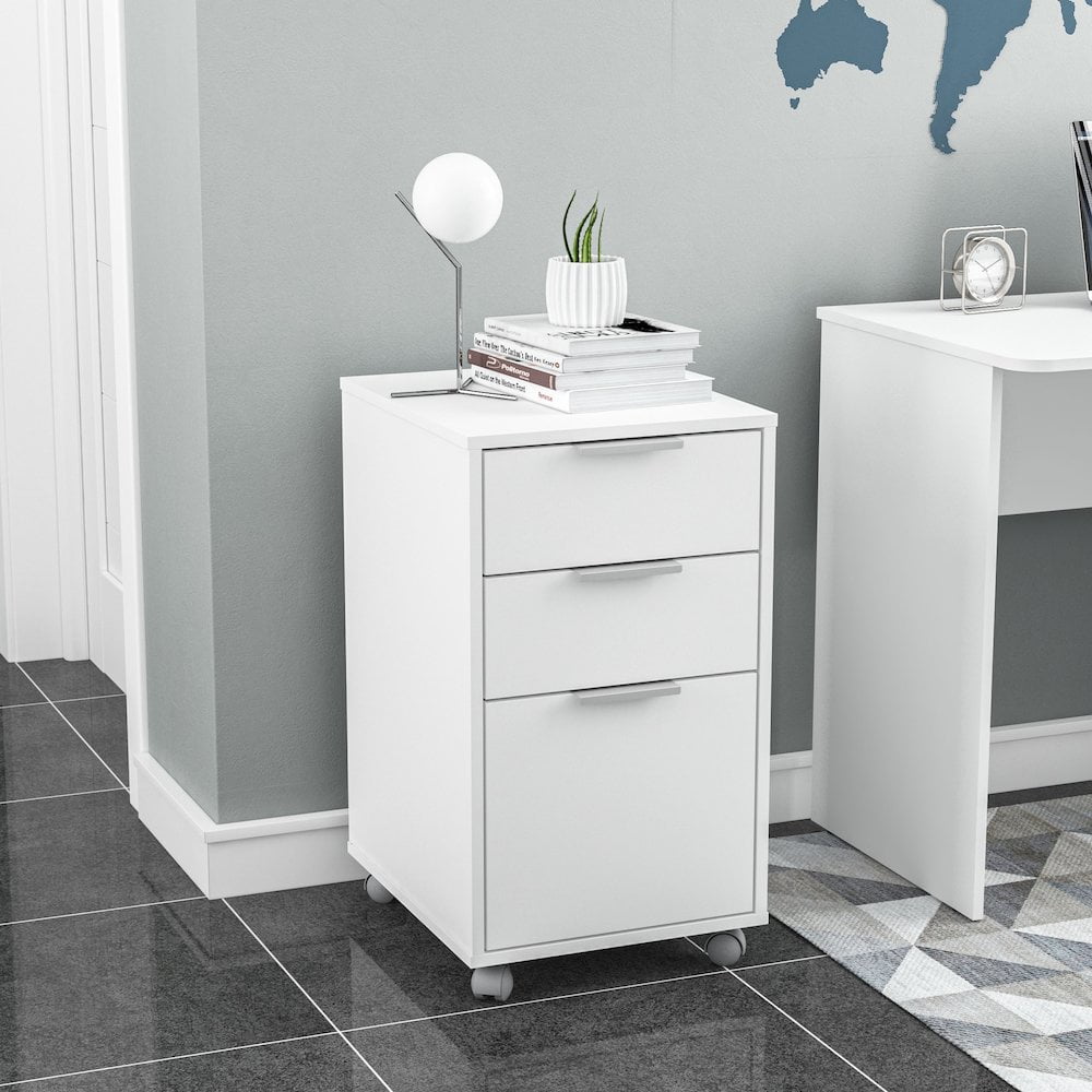 Polifurniture Durban Three Drawer Mobile Wood File Cabinet, White - Image 5