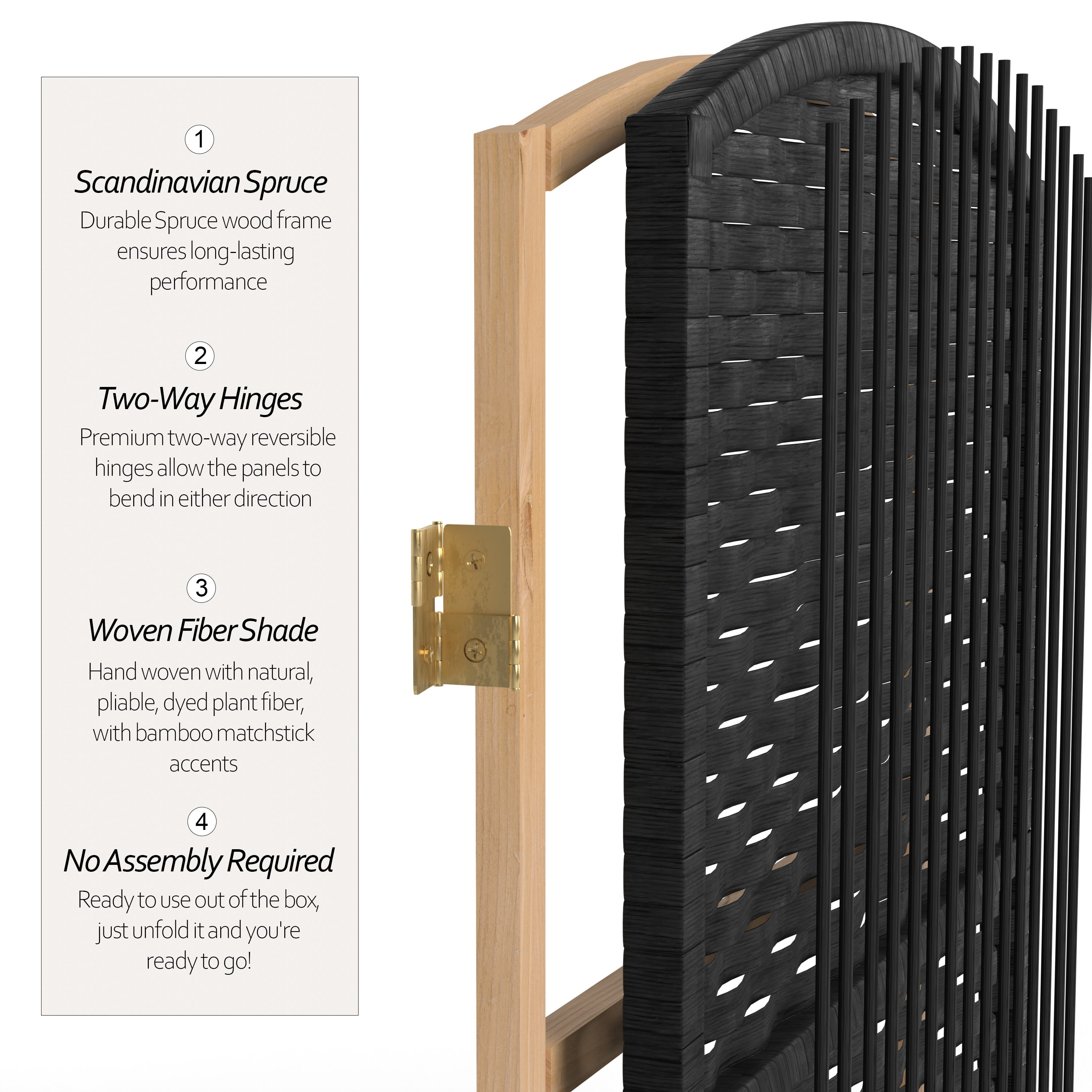 Red Lantern 2 ft. Short Diamond Weave Fiber Folding Screen - Black - 6 Panel - Image 6