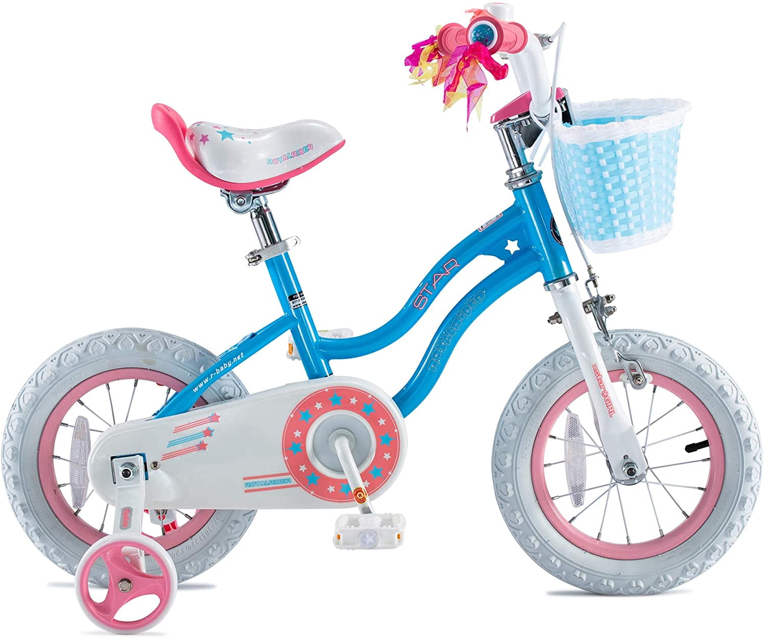 Royalbaby Girls Kids Bike Star girl 14 In Bicycle Basket Training Wheels Blue Child's Cycle - Image 3
