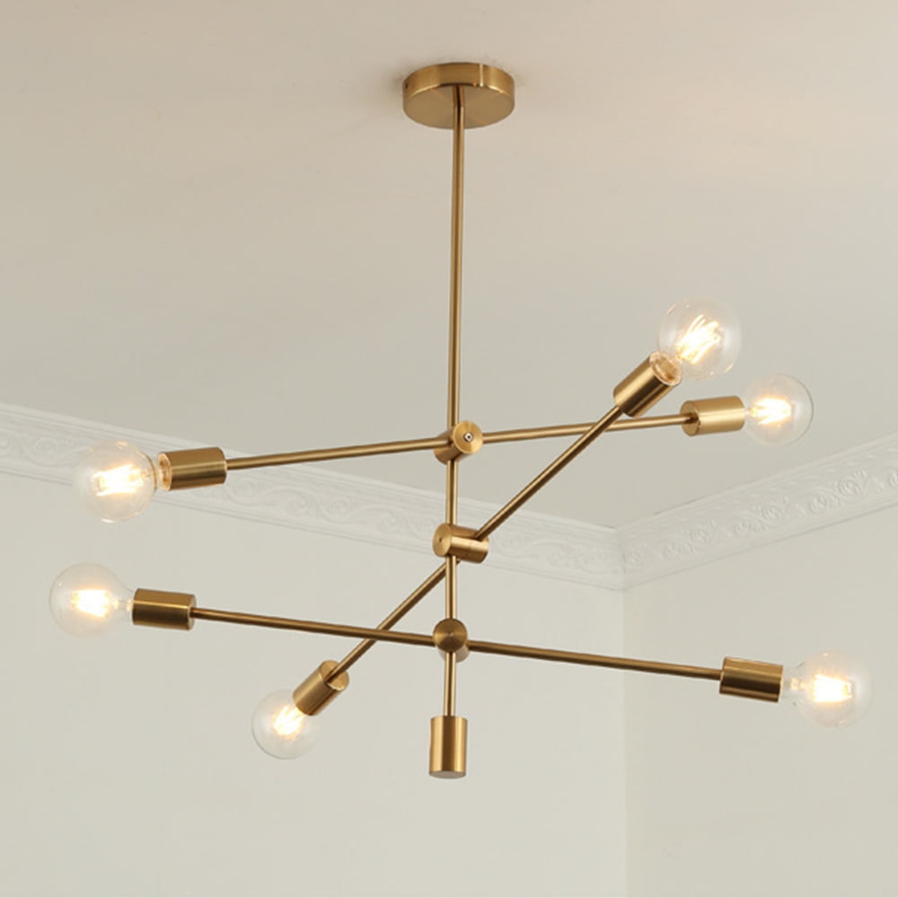 YANSUN 6 Light Sputnik-Inspired Chandelier,Gold Modern Chandelier Pendant Lighting for Kitchen Island Bedroom Living Room - Image 3