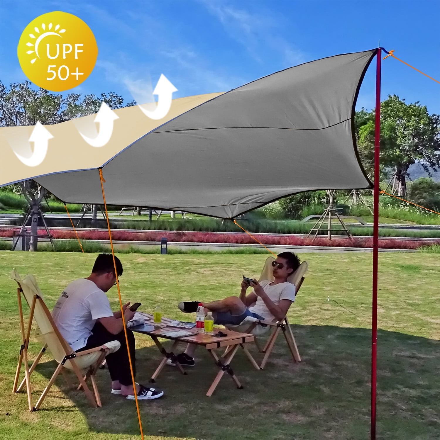16x16ft Large Camping Tarp Waterproof Shade Awning Tent Sunshade Khaki Camping Sun Shelters (Without Pole) - Image 8