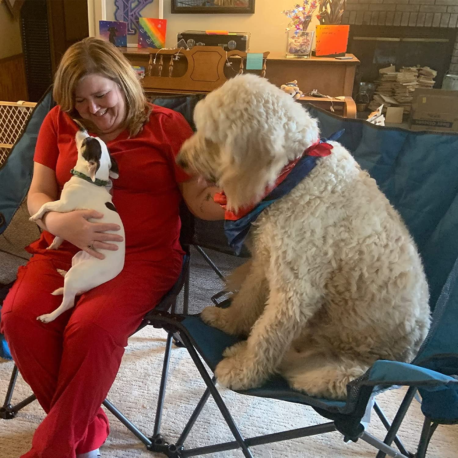 Sunnyfeel Heavy Duty Double Camping Chair Folding Loveseat with Mesh Storage, Comfortable for 2 Person, Blue - Image 6