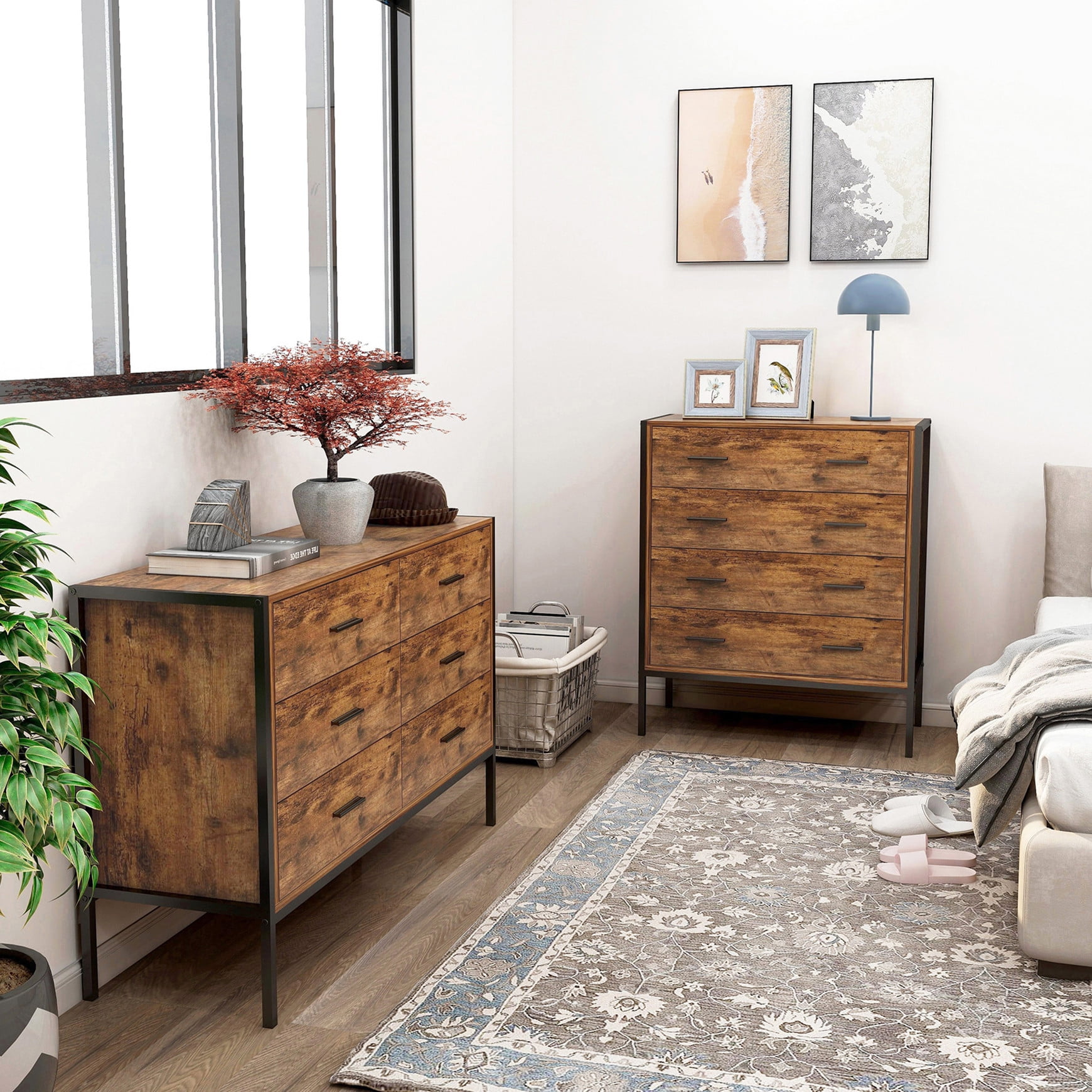 Aukfa 6 Drawer Dresser, 48.4"Wood Chest of Drawer w/ Anti-fall Device for Bedroom, Brown - Image 4