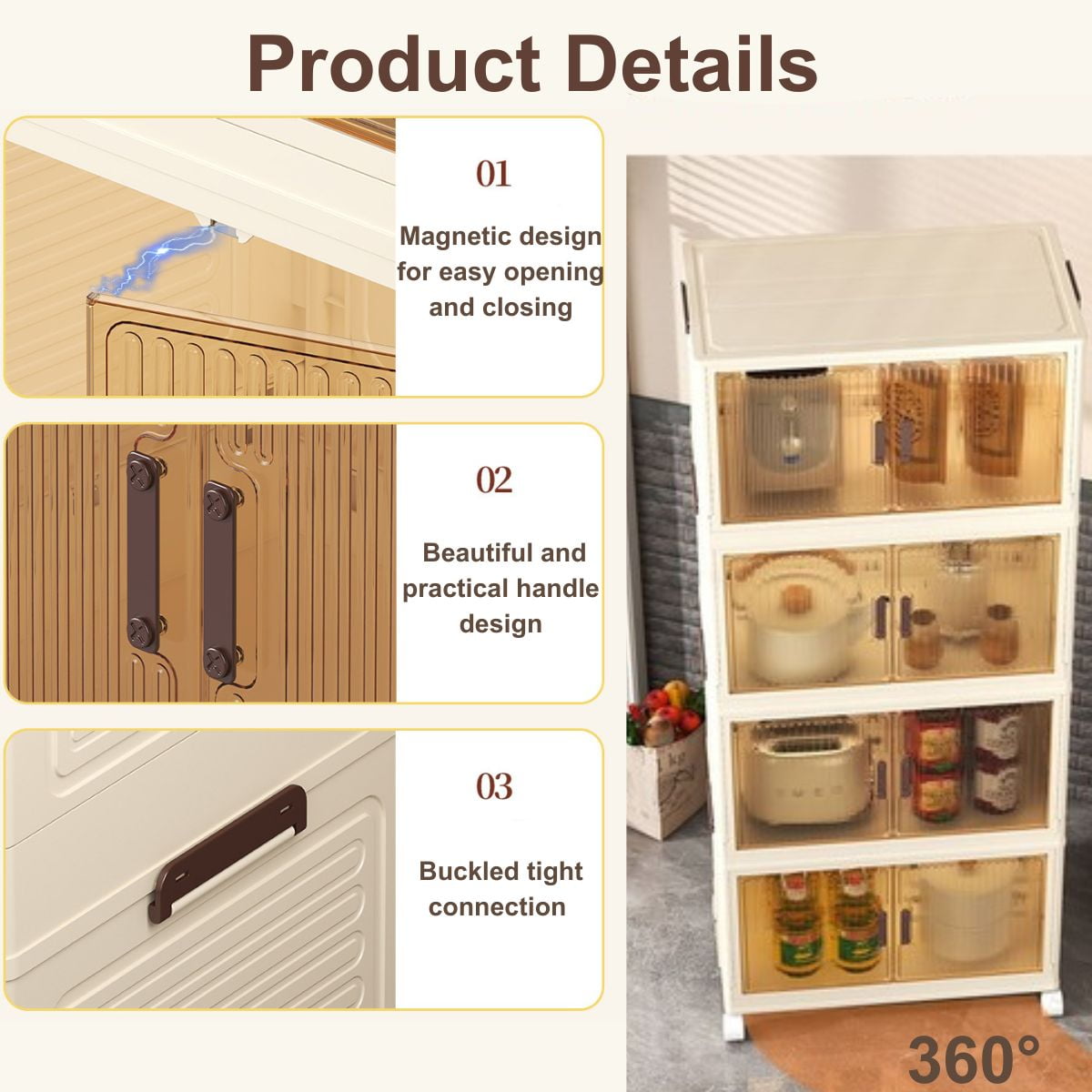 Jiarui 4 Tier 50cm Stackable Plastic Storage Bins with Lids, Collapsible Closet Organizers and Storage with Wheels - Image 4
