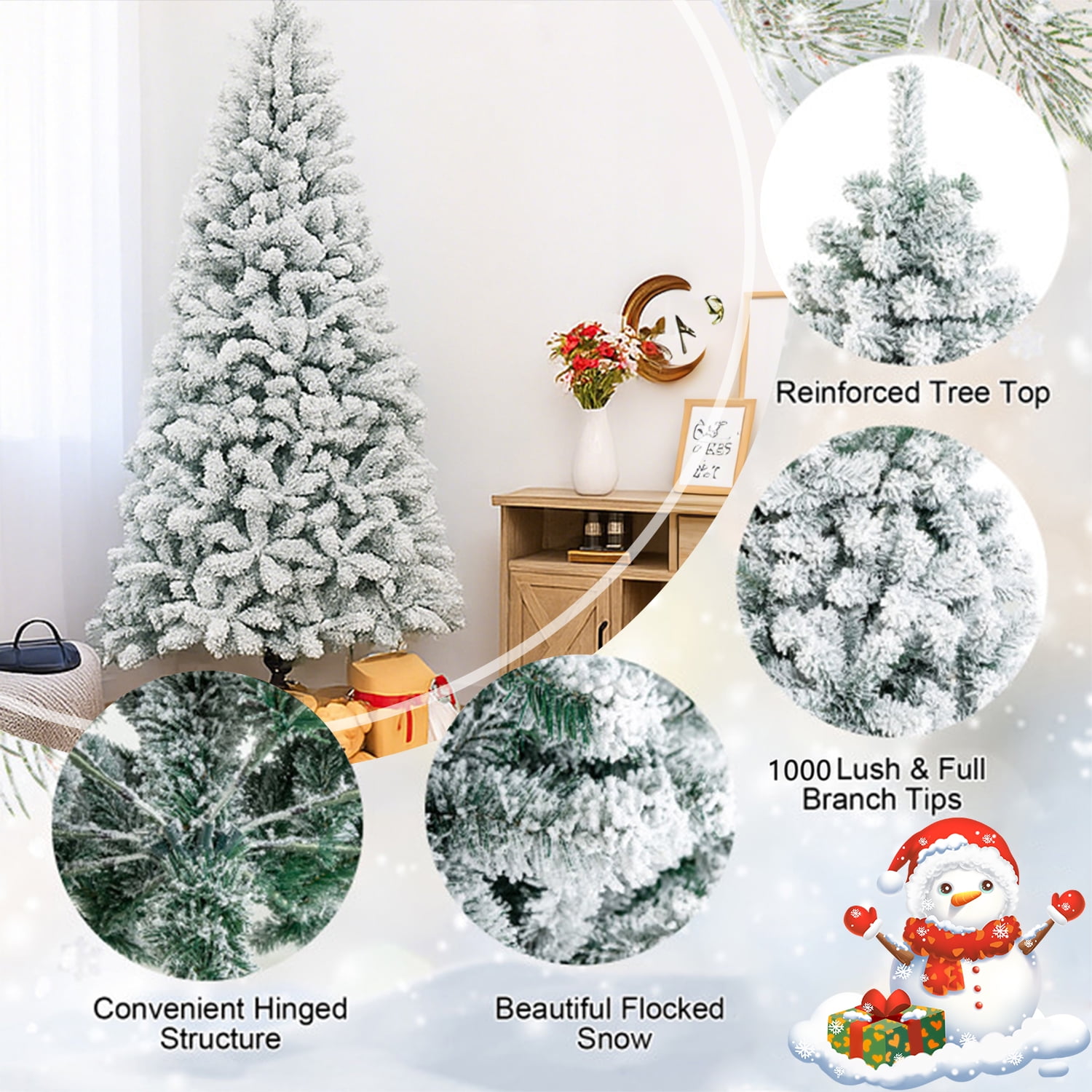 SUGIFT 6ft Snow Flocked Christmas Tree Unlit Holiday Decor - Image 5