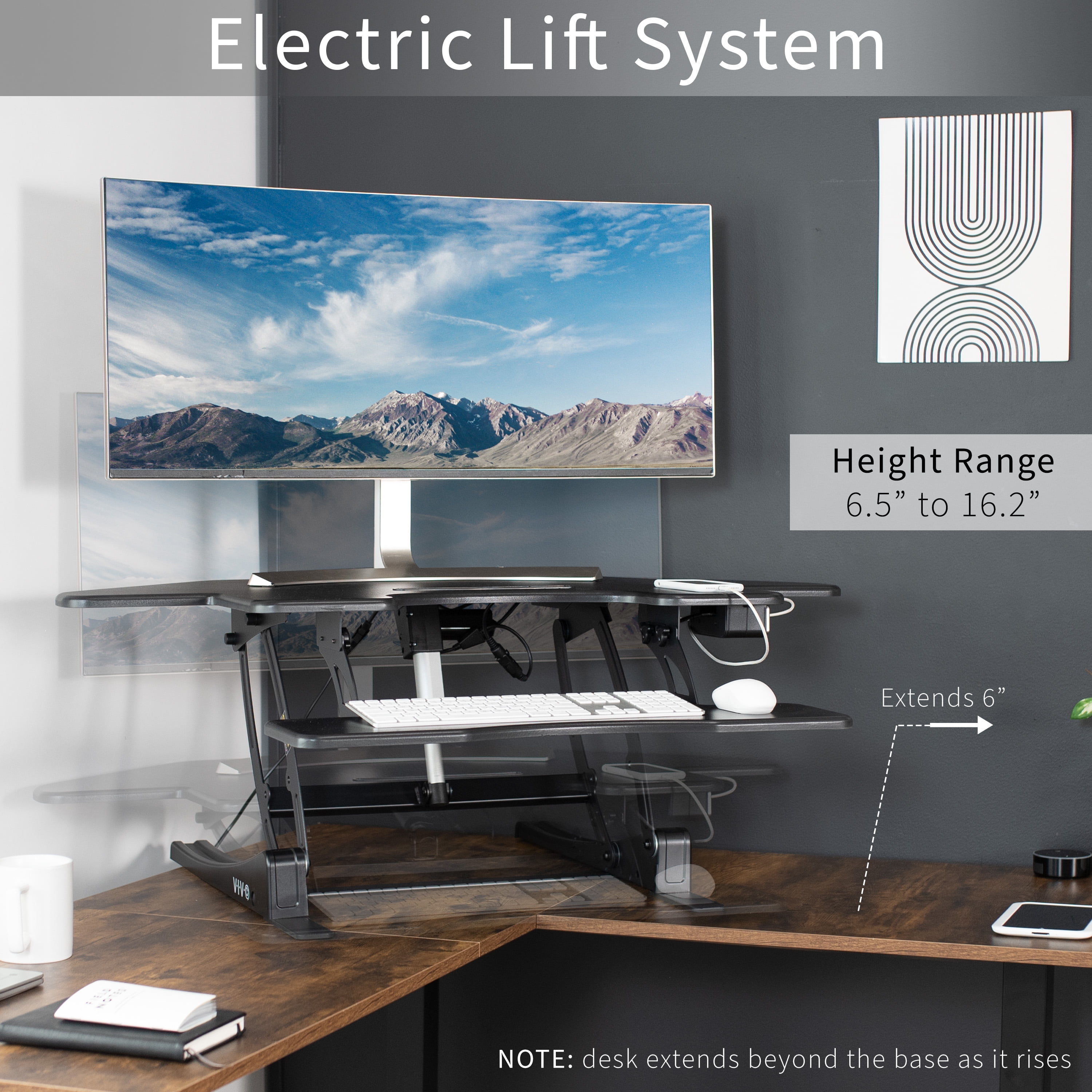 VIVO Black Corner Electric Height Adjustable Cubicle Sit to Stand Desk Riser - Image 5