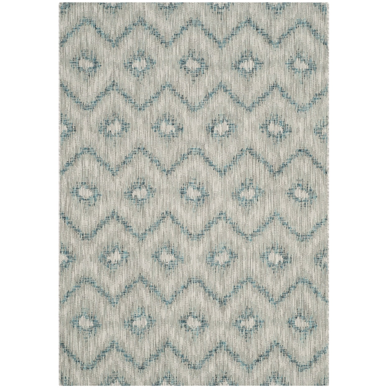 SAFAVIEH Courtyard Clark Chevron Indoor/Outdoor Area Rug, Grey/Blue, 6'7" x 9'6" - Image 2