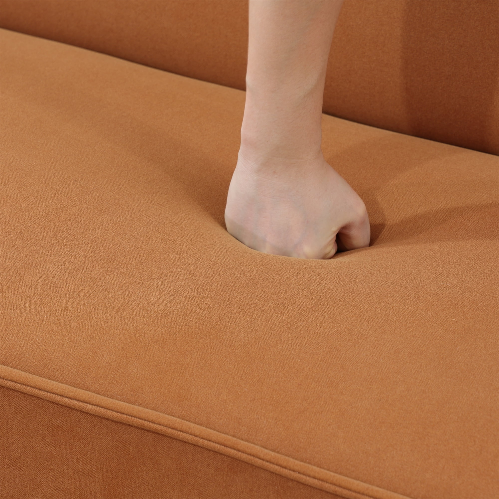 Aukfa Studio Futon Convertible Sofa Bed for Home Office, Upholstered Loveseat, Flannel, Orange - Image 7