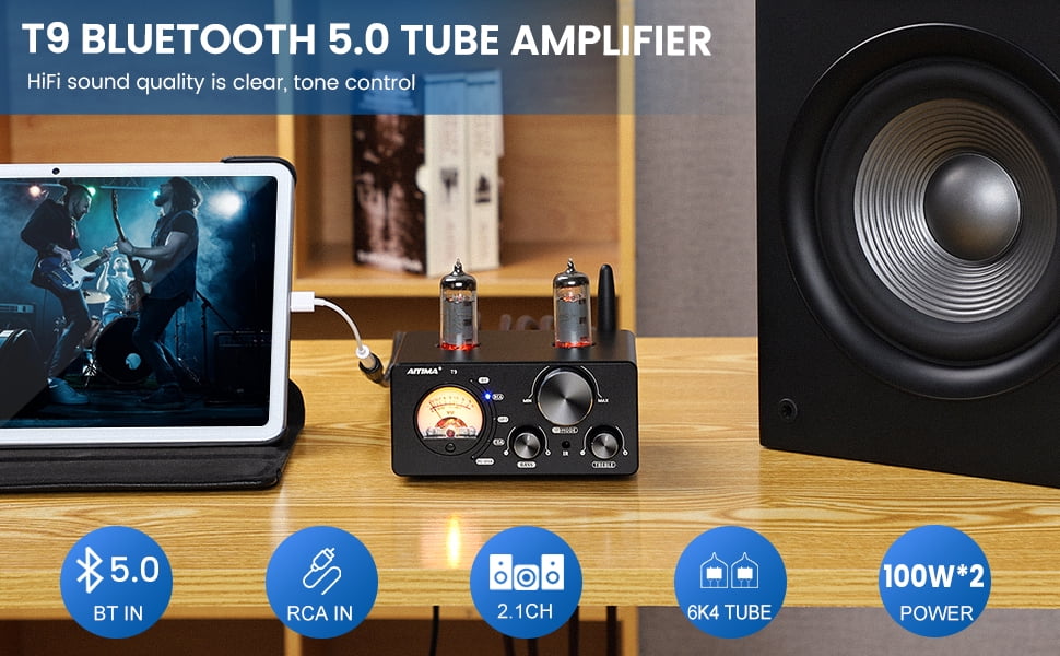 AIYIMA T9 HiFi Bluetooth 5.0 Vacuum Tube Amplifier 2.1 channel DAC Stereo Amplificador Coax Opt Home Audio Power Amplifier VU Meter 100W - Image 5