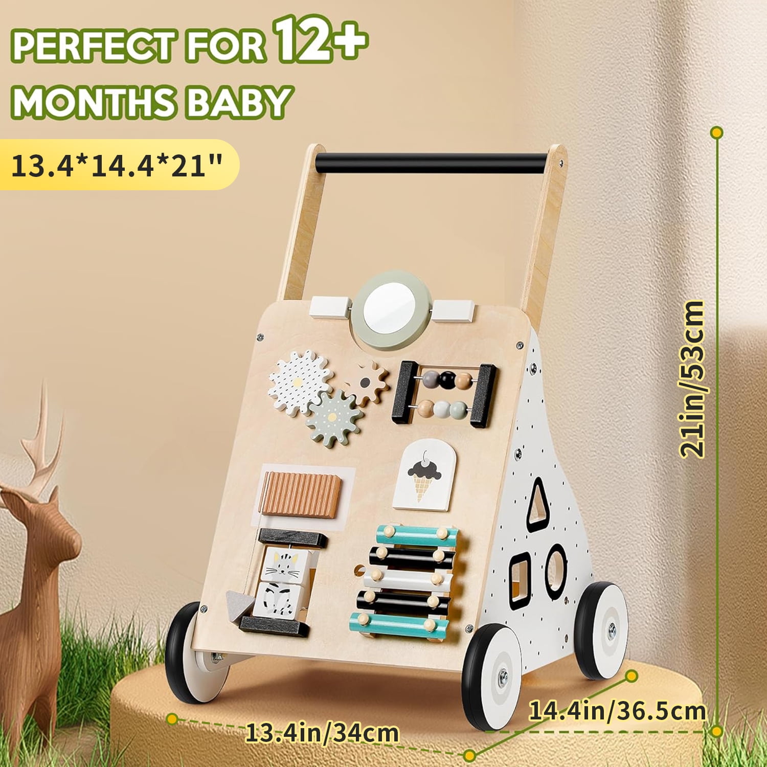 Wooden Baby Push Walker, HDJ 9 in 1 Baby Learning Walking Toys with Wheels for 1 Year Old up, Develops Motor Skills and Stimulates Creativity, Todler Walker for Boys and Girls - Image 7