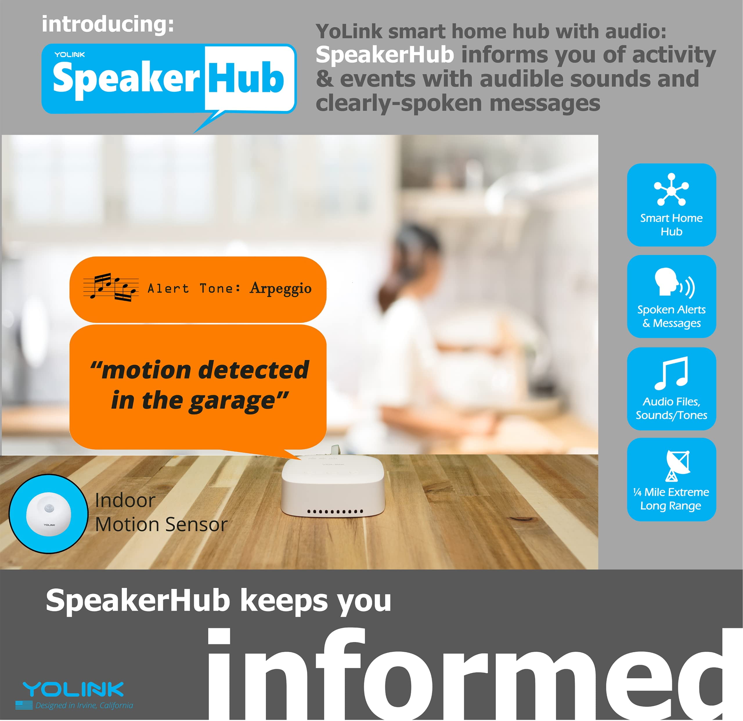 YoLink SpeakerHub & Two Motion Sensor Smart Home and Security Kit – Audio Hub Plays Tones/Sounds, Spoken Messages, LoRa-Powered ¼ Mile Range, WiFi Required - Image 7