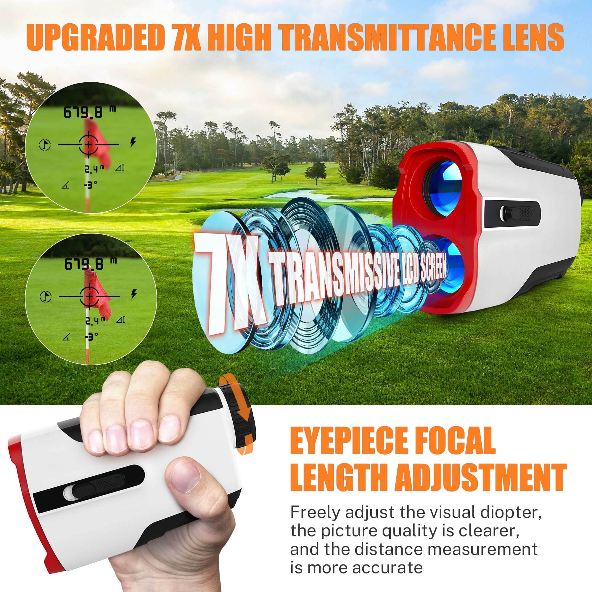 Segmart Laser Golf Rangefinder for Best Gift, 900 Yards 7X Magnification Clear View Laser Range Finder for Hunting, Slope Measurement for Golfers, Continuous Scan - Image 7