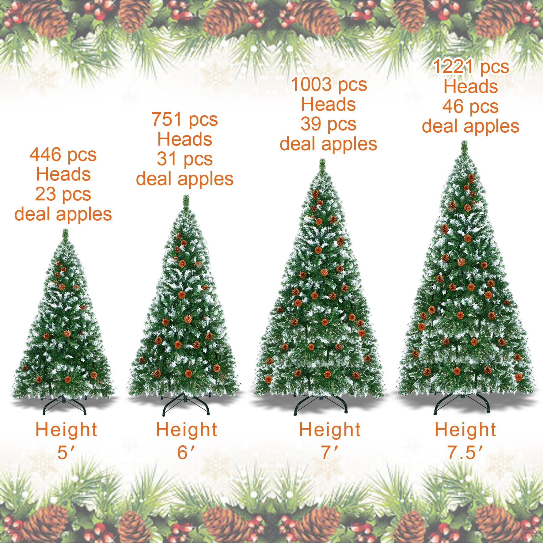 Sunny Snow Tipped Christmas Tree with Pine Cones and Steel Stand -Unlit (7' with 1003 Tips and 39 pinecones) - Image 8