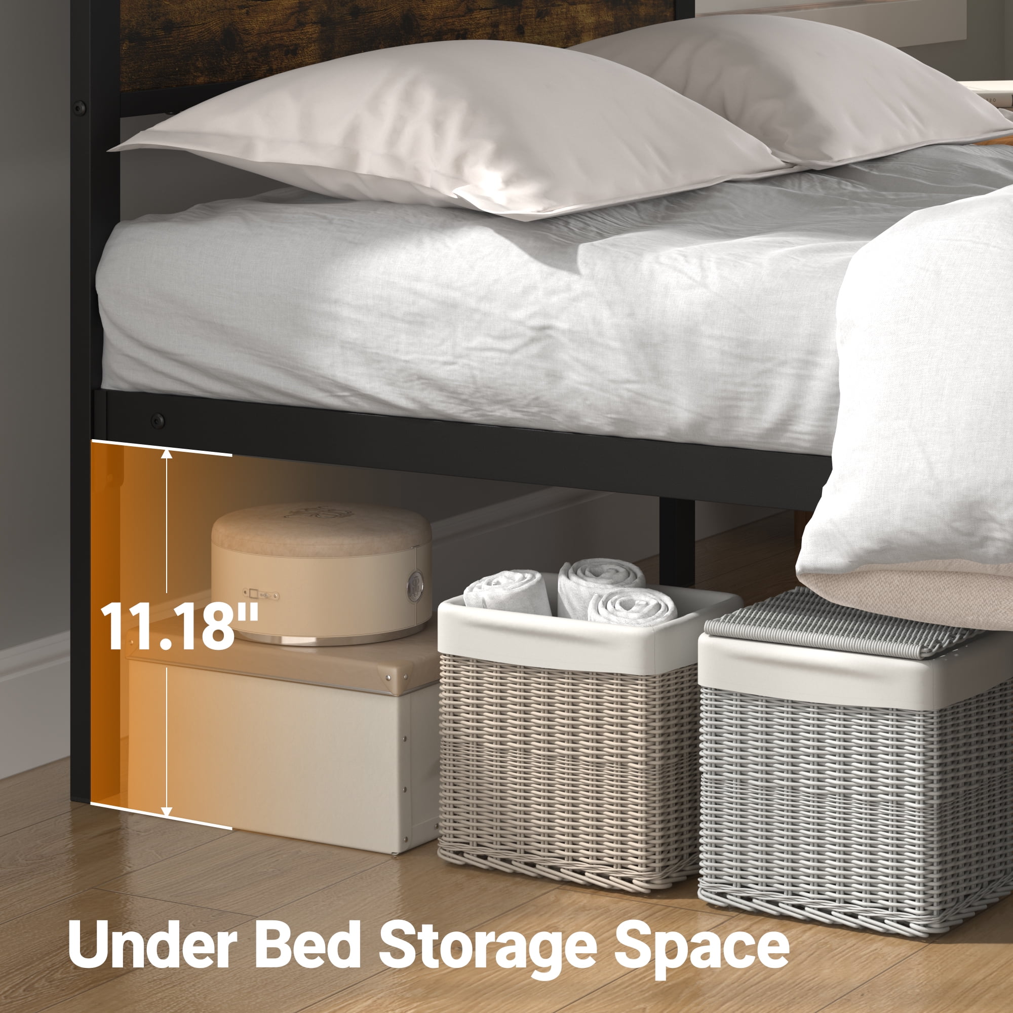 Yoneston Kids Twin Size Metal Platform Bed Frame with Storage Headboard, 12" Mattress Foundation for Childs Adults, Caramel Brown - Image 10