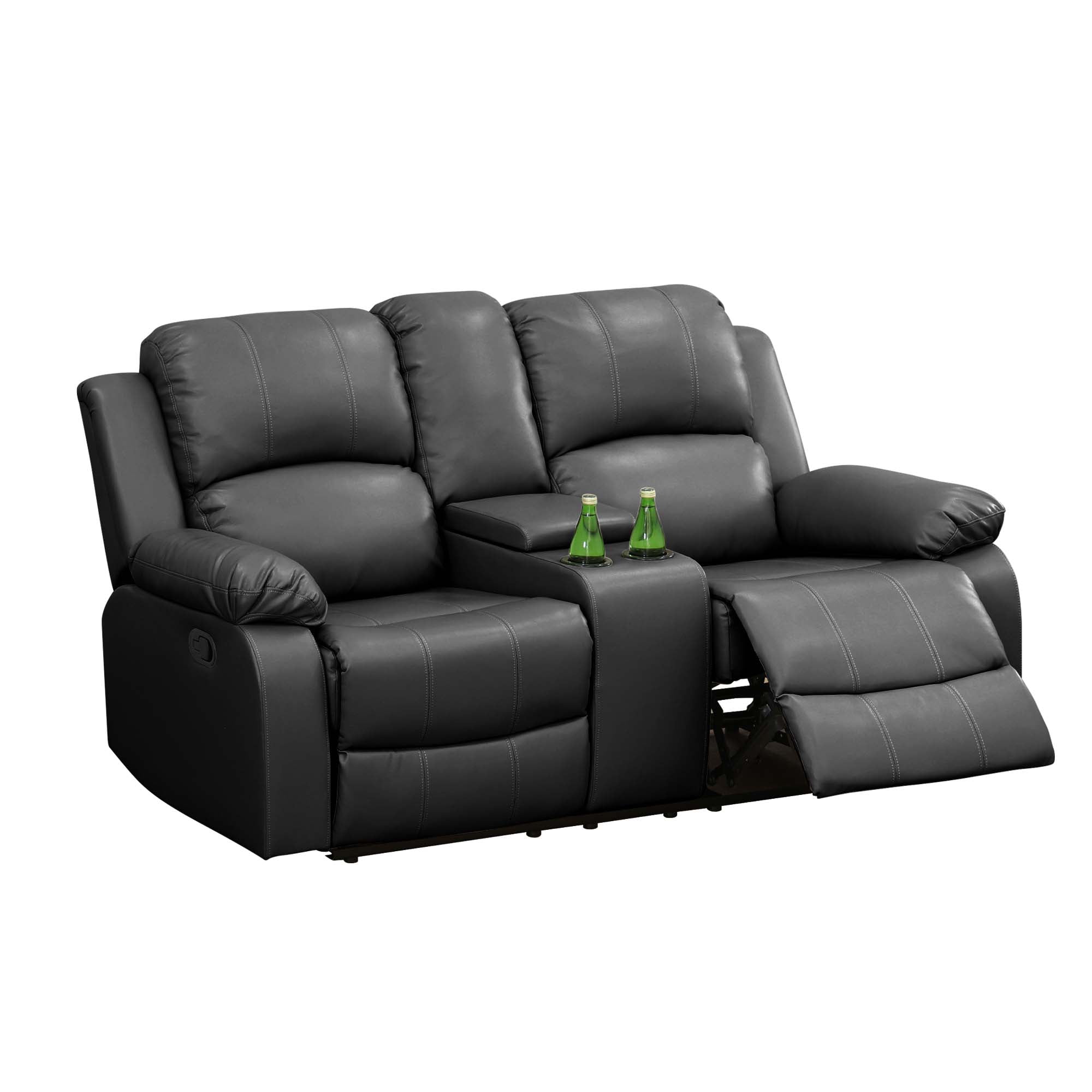 Aukfa Double Manual Recliner Chair, Overstuffed Loveseat with Cupholder for Living Room, Black - Image 11