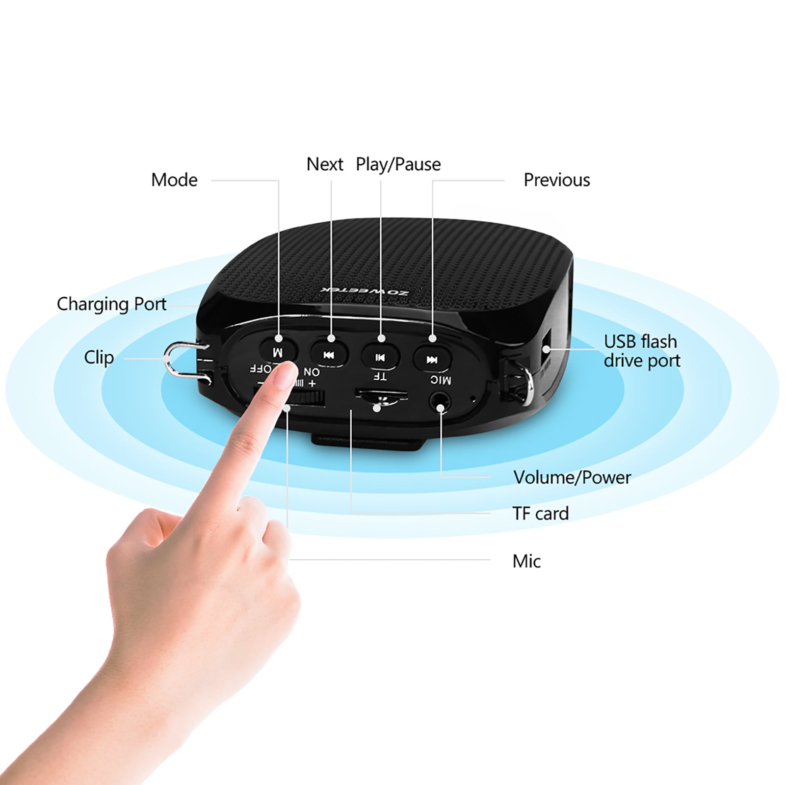 Zoweetek Voice Amplifier with UHF Wireless Microphone PA System Portable Speakers for Classroom Meetings Outdoors Multiple Locations - Image 4