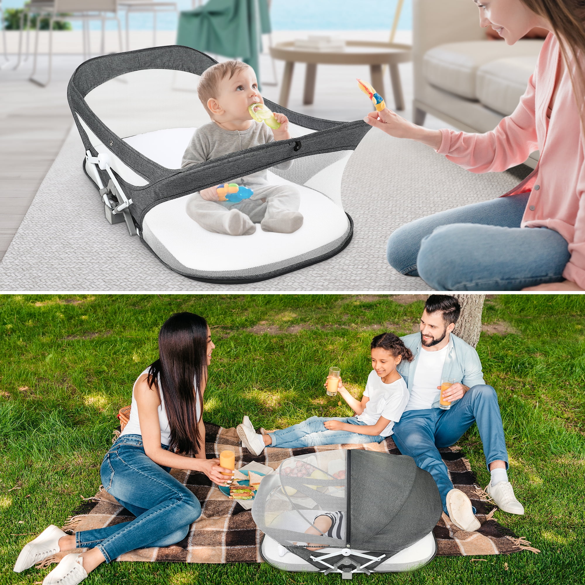 Vomeast Baby Travel Bassinet, Travel Crib Portable Bassinet with Organizer Bag, Infants 0-5 Months, Grey - Image 6