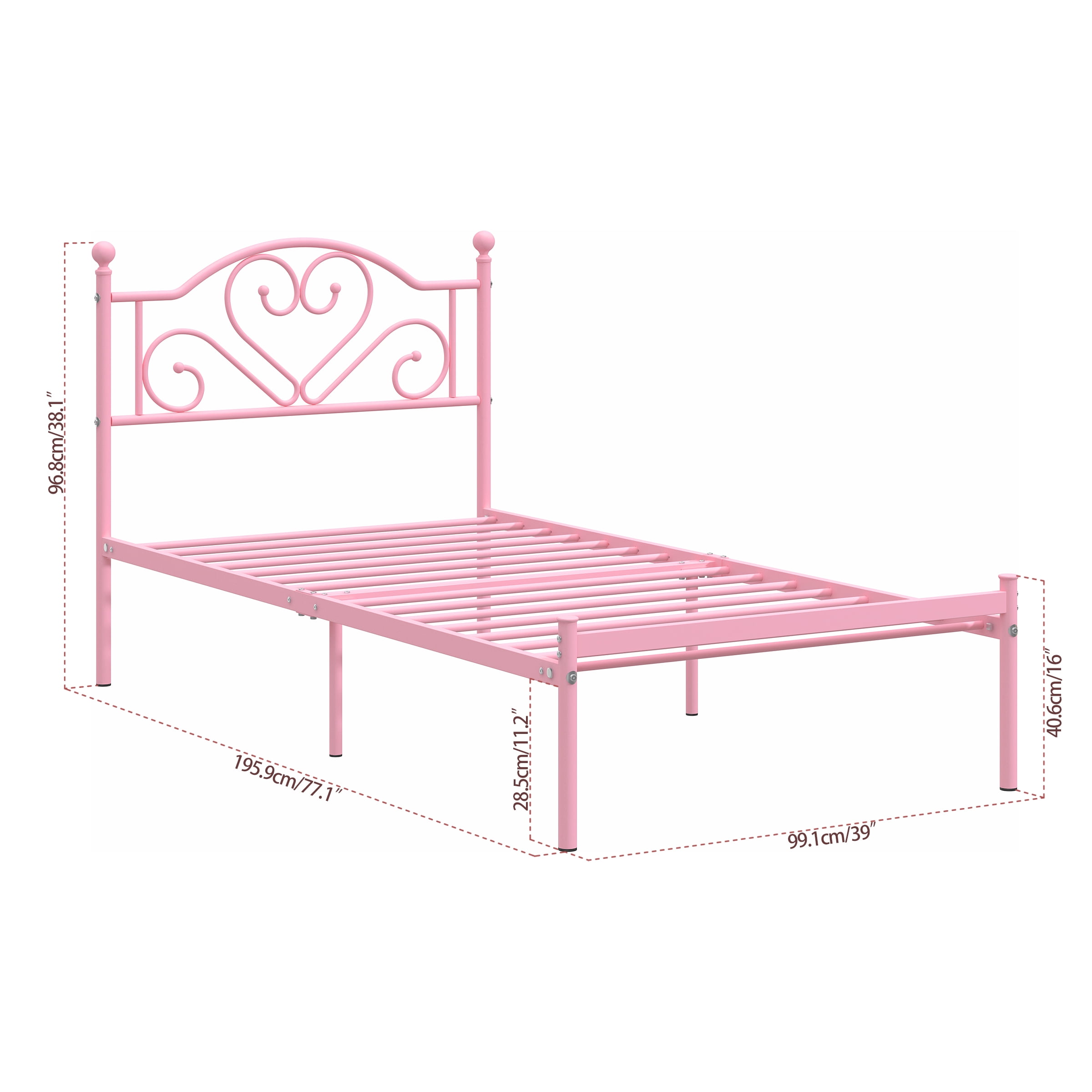 Yoneston 12” Twin Heavy Duty Metal Platform Bed Frame with Love-Heart Shape Headboard for Girls Bedroom Furniture, Pink - Image 10