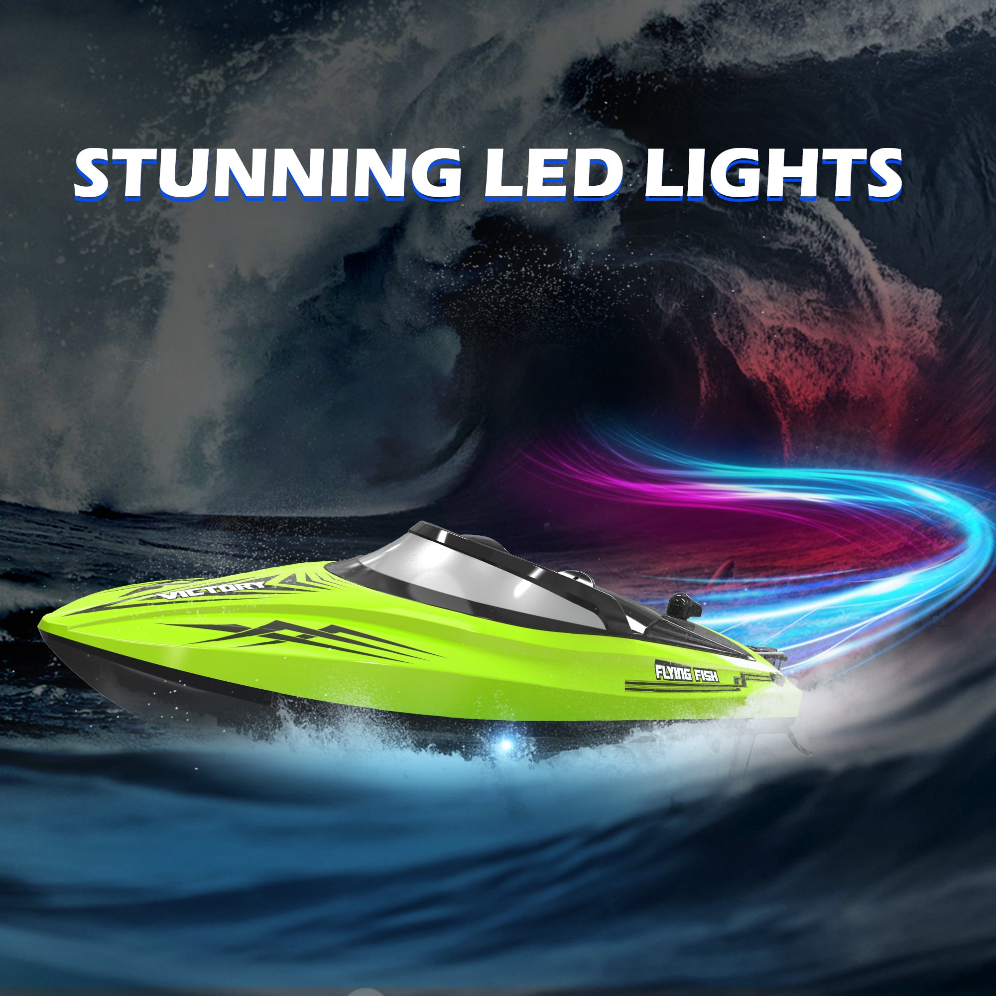 RC Boat-2.4GHZ Remote Control Boat with LED Lights and Alarm,With 3 Batteries 60+Min,High Speed RC Racing Boats for Lakes,Pool Toys for Kids & Adults,Green - Image 9