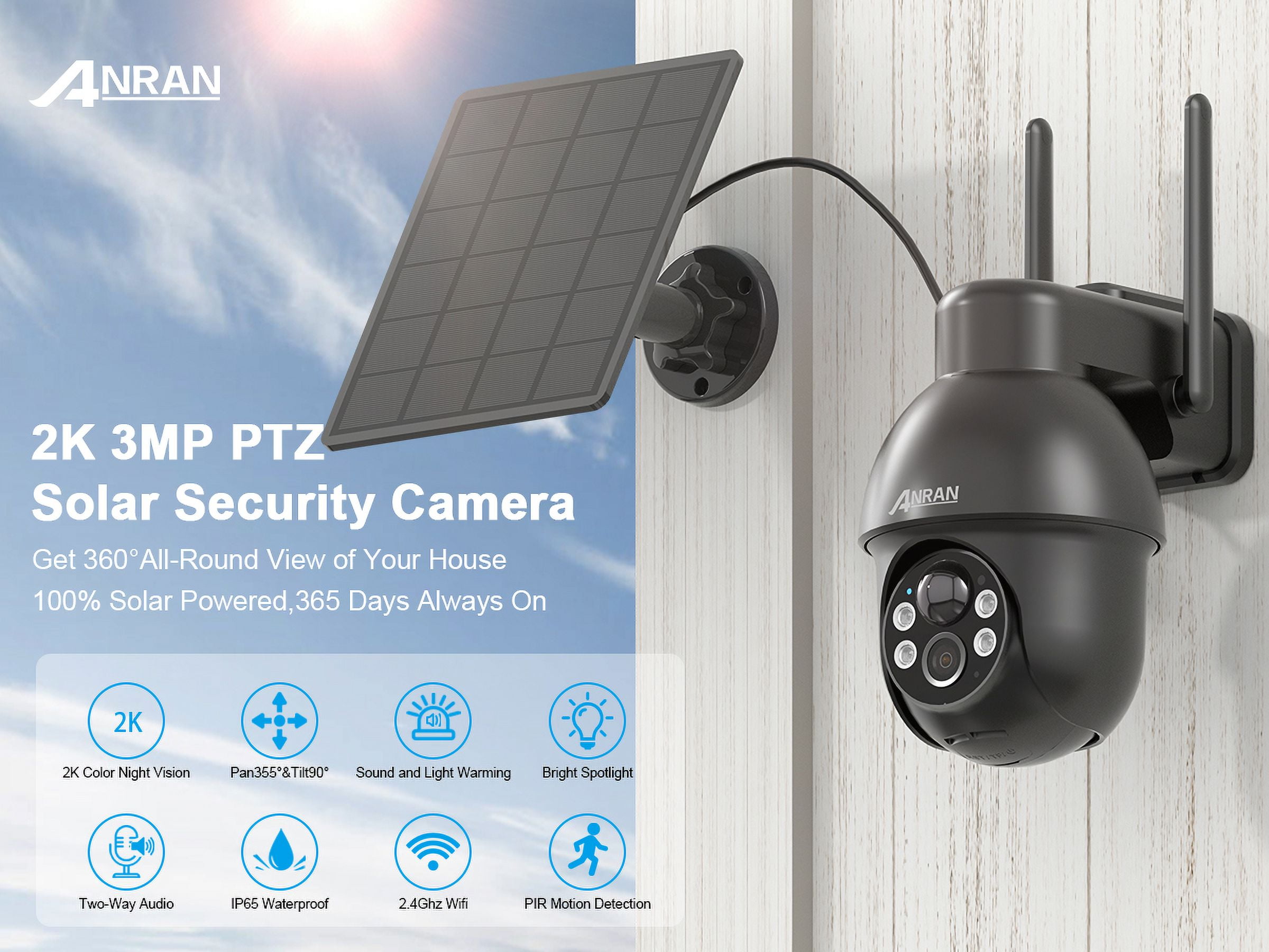 ANRAN 2K Security Camera Wireless Outdoor, Solar Outdoor Camera with 360° View, Smart Siren, Spotlights, 3MP Color Night Vision, AI Human Detection, 2-Way Talk - Image 8