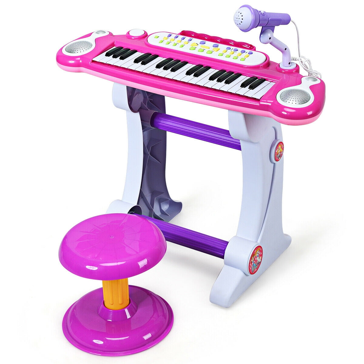 Costway 37 Key Electronic Keyboard Kids Toy Piano MP3 Input with Microphone and Stool Pink - Image 6