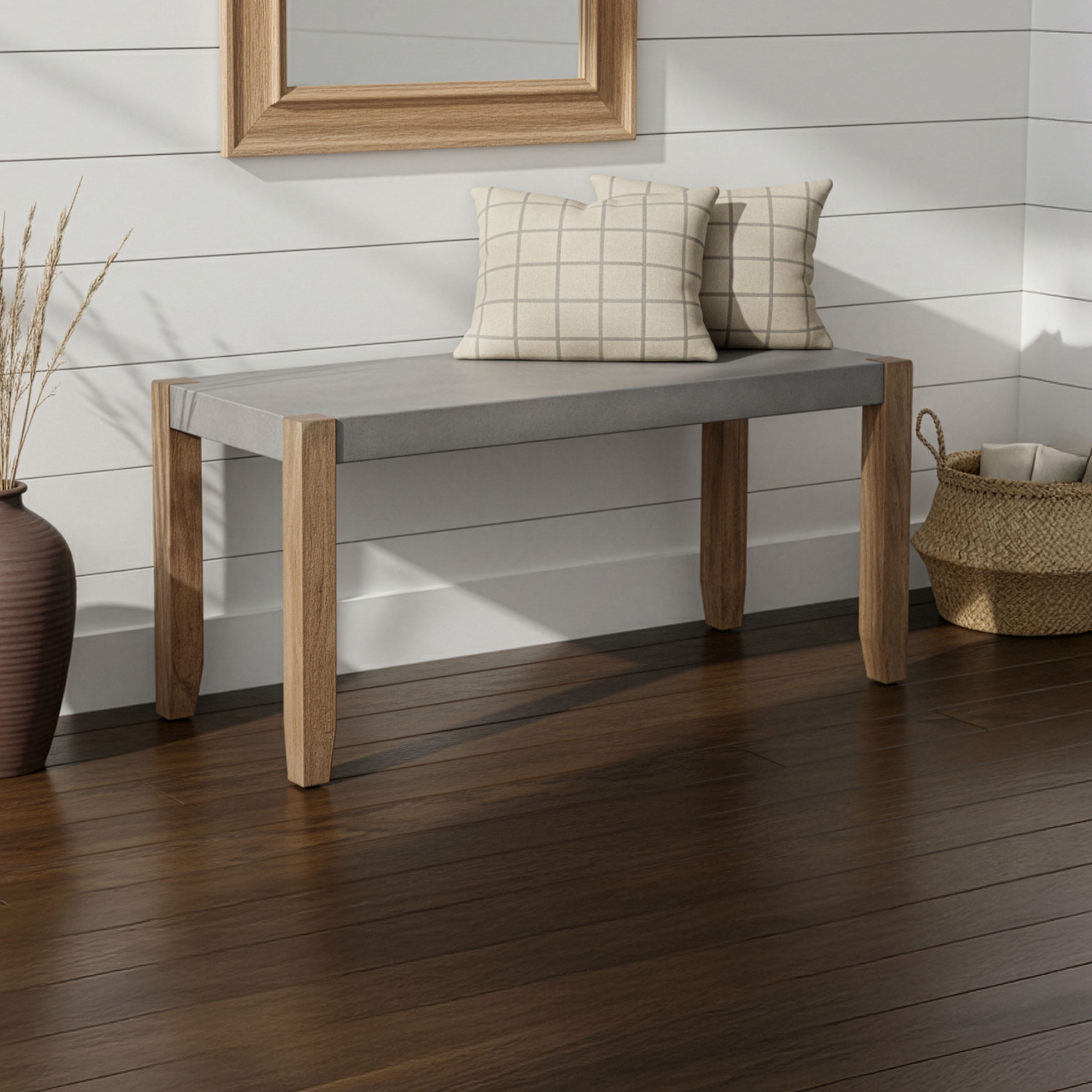 Alaterre Furniture Newport Bench with Faux Concrete Seat and Wood Legs - 40 Inch Entryway Bench with Rustic Industrial Design - Benches for Bedroom, Living Room, Dining Room, and Mudroom - Image 7