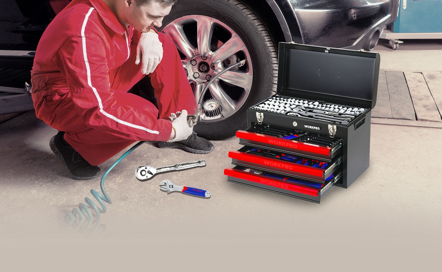 WORKPRO 408-Piece Auto Repair Tool Set,Mechanics Tool Set,General Household Home Repair Tool Kit with 3-Drawer Heavy Duty Metal Box,Hand Tool Kit - Image 7