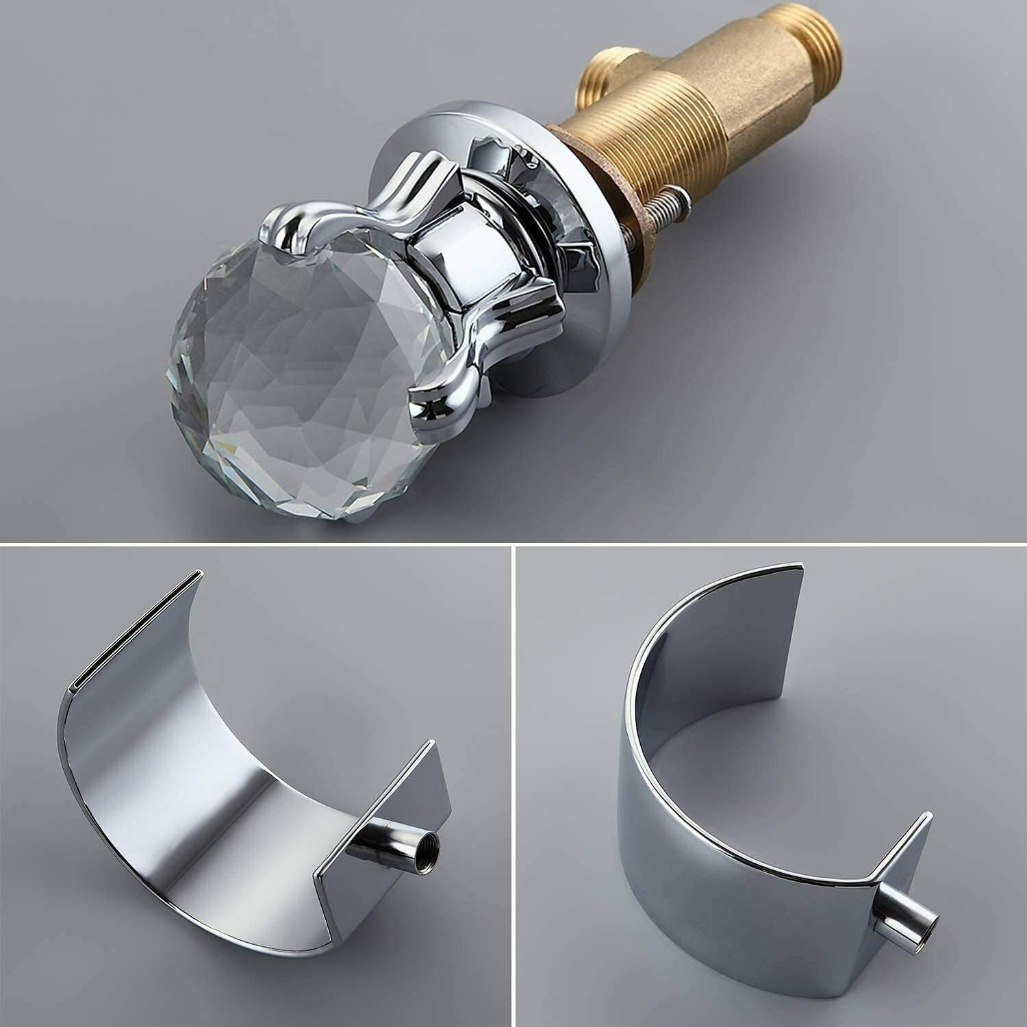 Widespread Bathroom Basin Faucet Crystal Handle Sink Mixer Tap Chrome Finish - Image 11