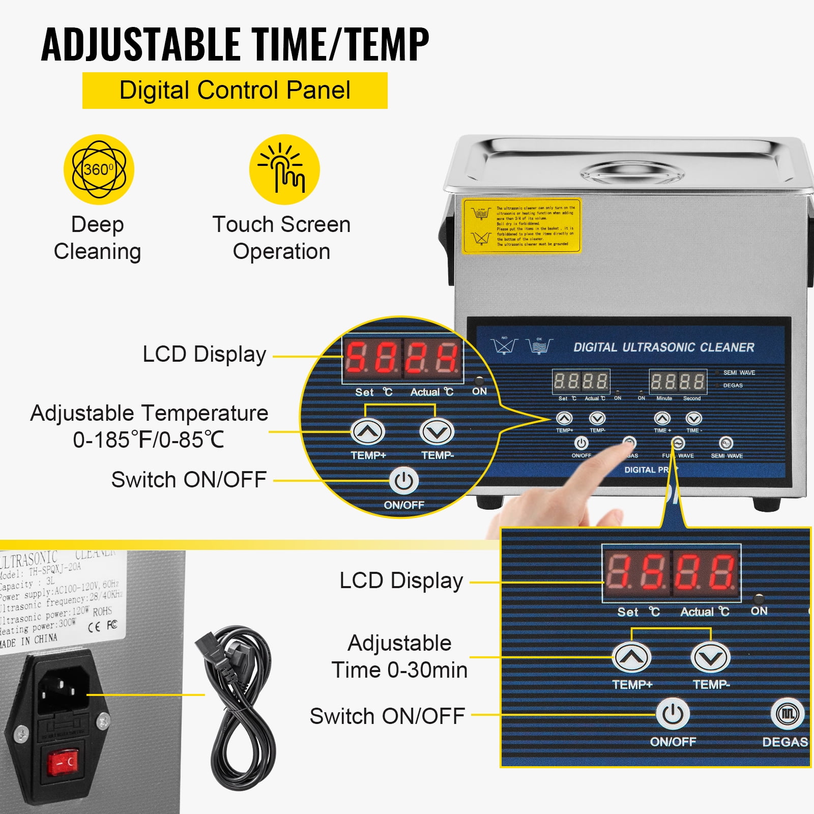 VEVOR 6L Ultrasonic Cleaner 28/40khz Dual Frequency Ultrasonic Cleaner Stainless Steel Digital Lab Ultrasonic Cleaner with Heater Timer for Watch Glasses Small Parts Dental Instruments Cleaning - Image 5