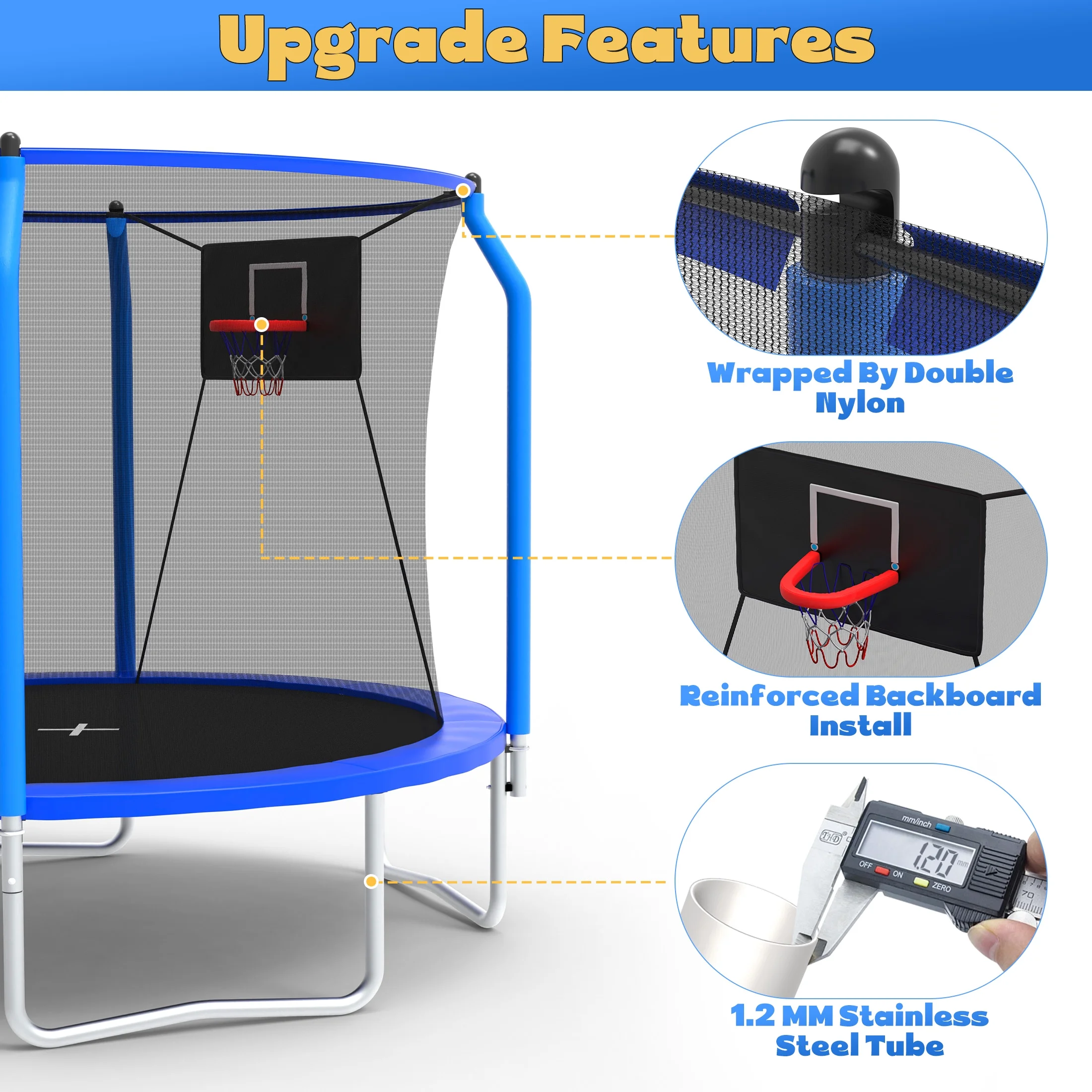 SEGMART 10ft Trampoline for Kids with Basketball Hoop and Enclosure Net/Ladder,Blue - Image 3