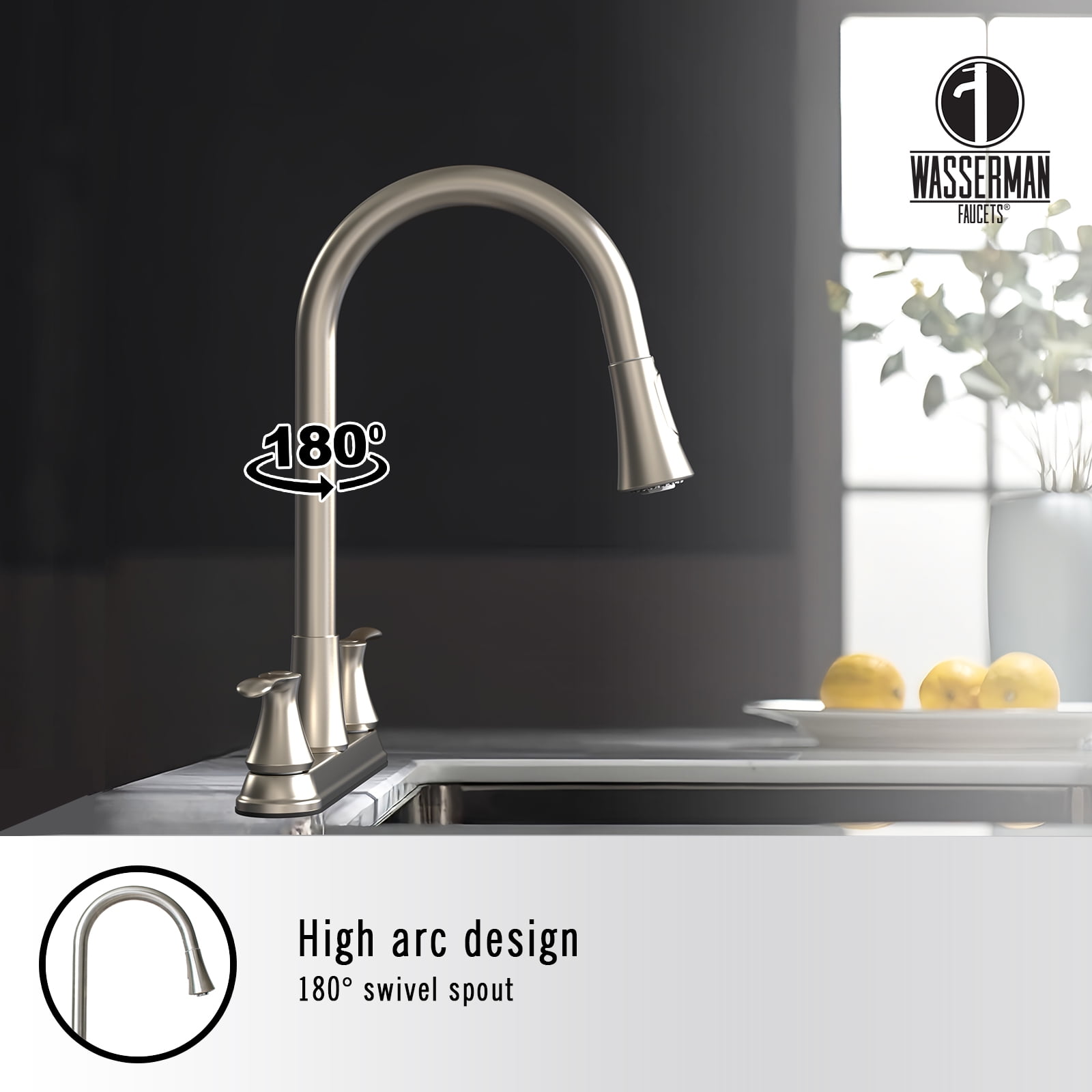 22167143 -Hybrid Metal Kitchen Sink Faucet 28mm Spout with Pull down Spray Brushed Nickel - Image 5