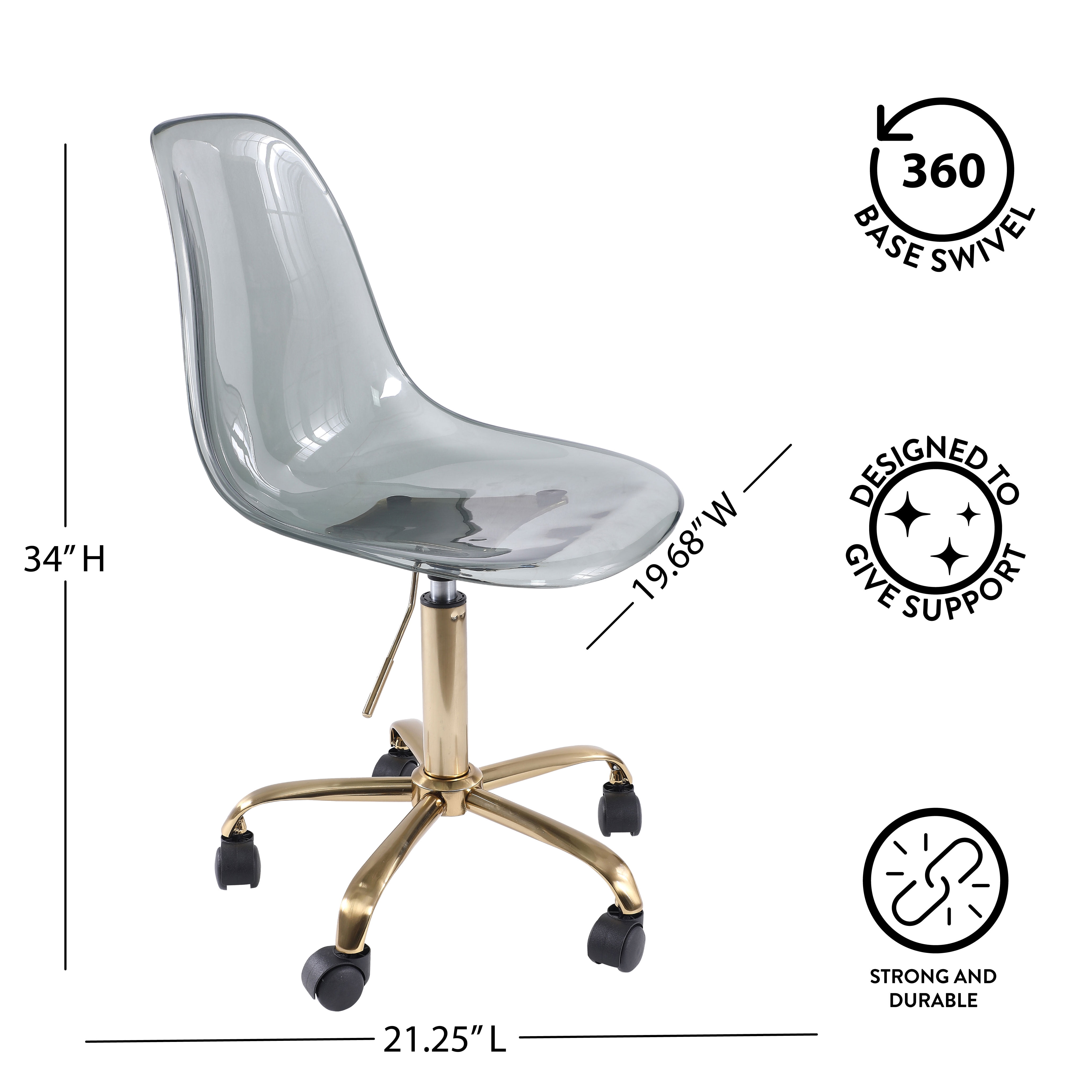 Urban Shop Acrylic Rolling Office Chair, Black, Adjustable Height, Mid Back - Image 8