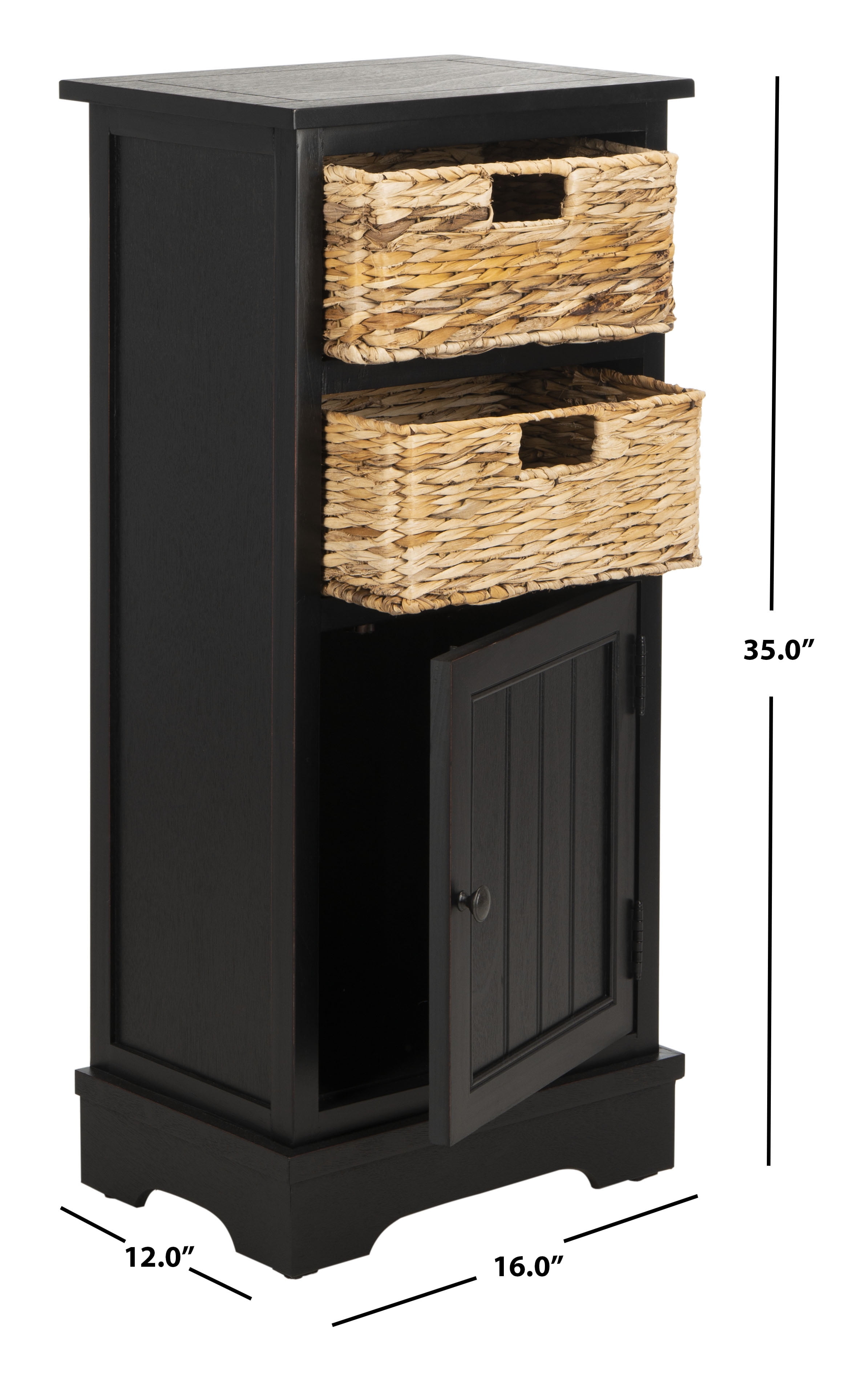 SAFAVIEH Connery Solid Nautical 2 Wicker Basket Storage Cabinet, Distressed Black - Image 11