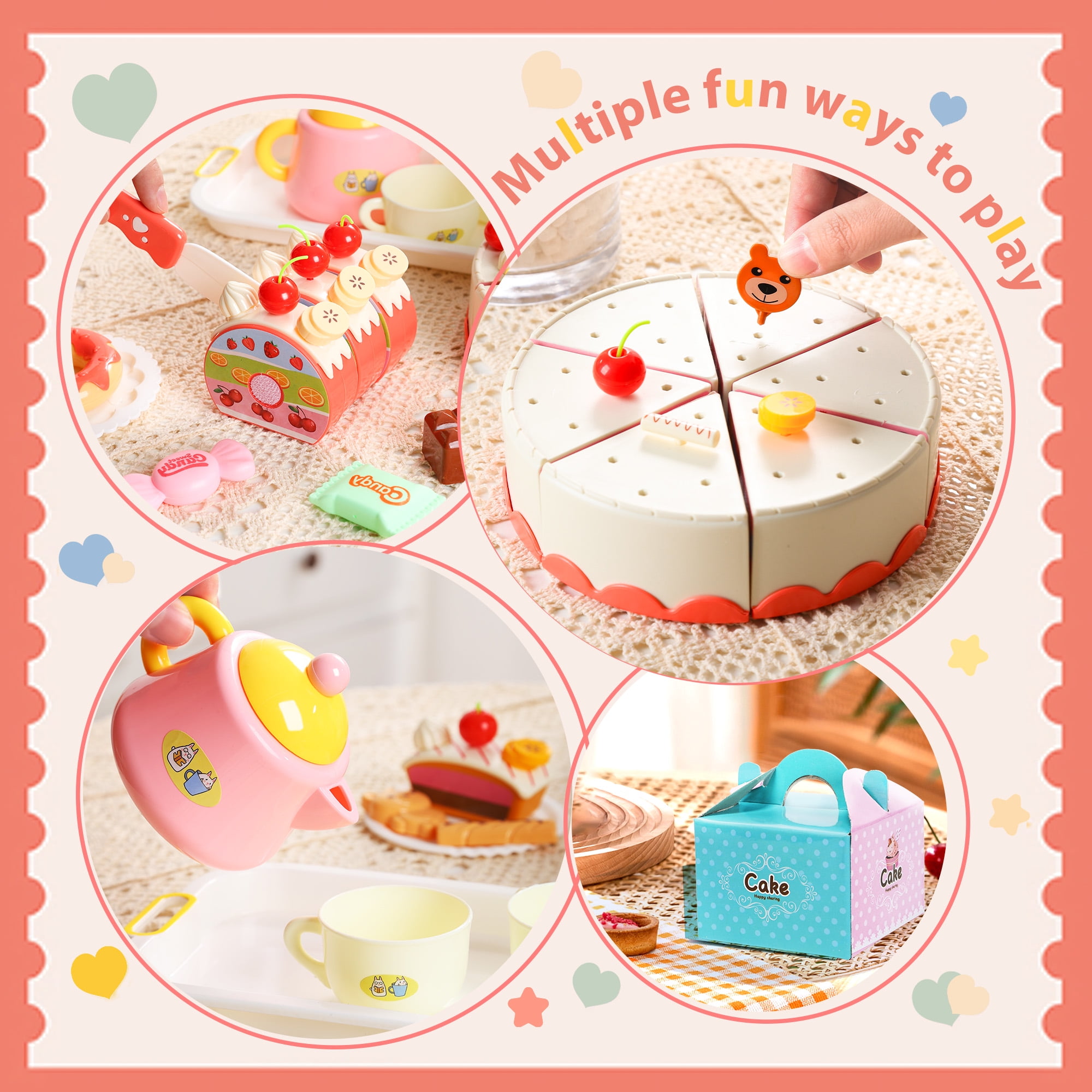 Birthday Cake Toy Play Food Set 85 Pieces Plastic Kitchen Cutting Toy Pretend Play Mundo Toys - Image 3