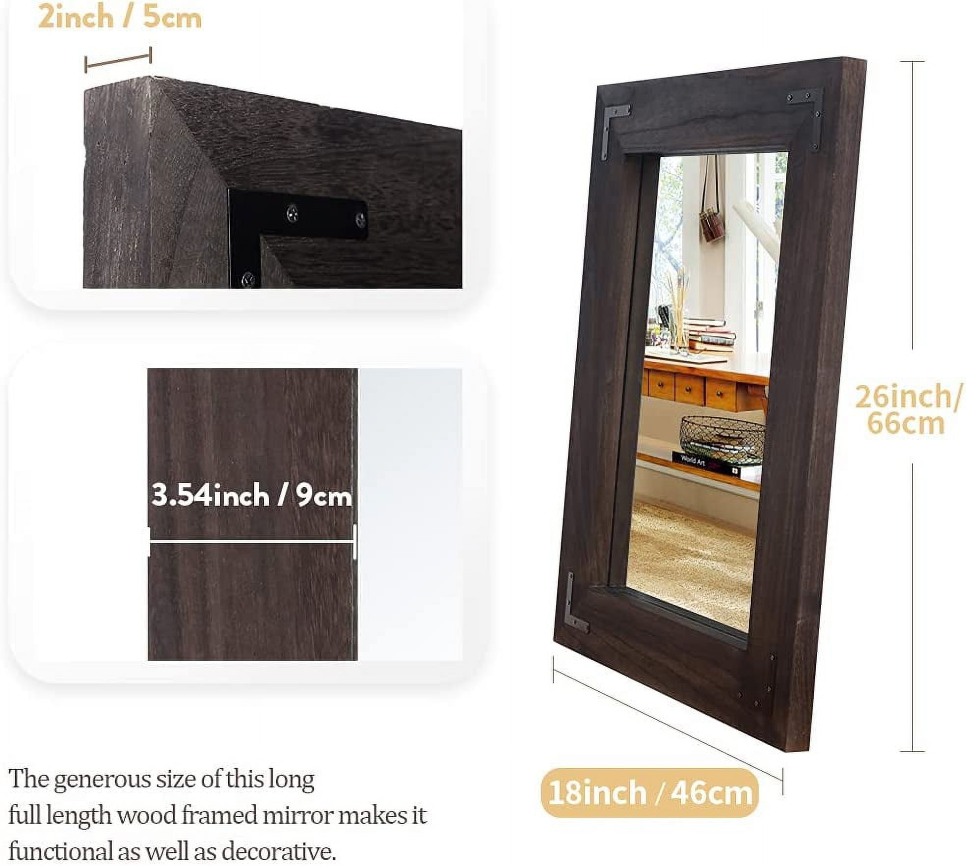 YOSHOOT Rustic Wooden Framed Wall Mirror,Decorative Wood Wall Mirror for Living Room or Bathroom Vanity,Rectangle Hanging Mirror Home Wall DecorBlack-26x18 - Image 7