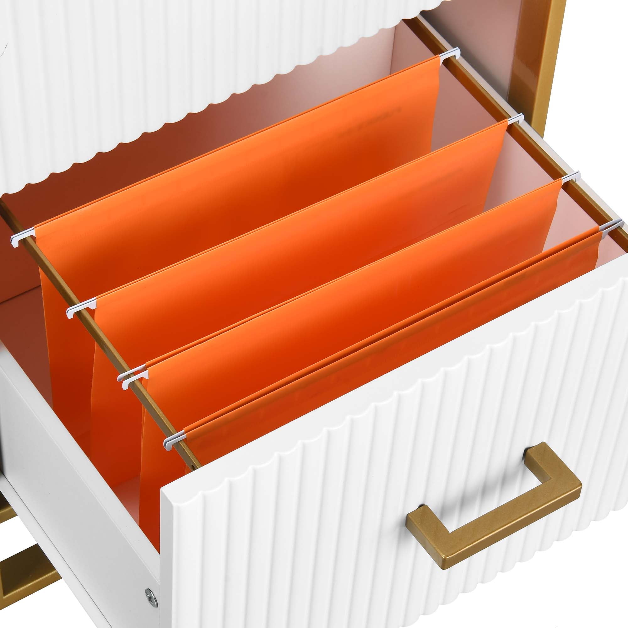 Dextrus 2 Drawer File Cabinet with Metal Legs , Wood Lateral Filing Cabinet Printer Stand Fits A4 Letter Legal Size Files for Home Office, White & Gold - Image 10