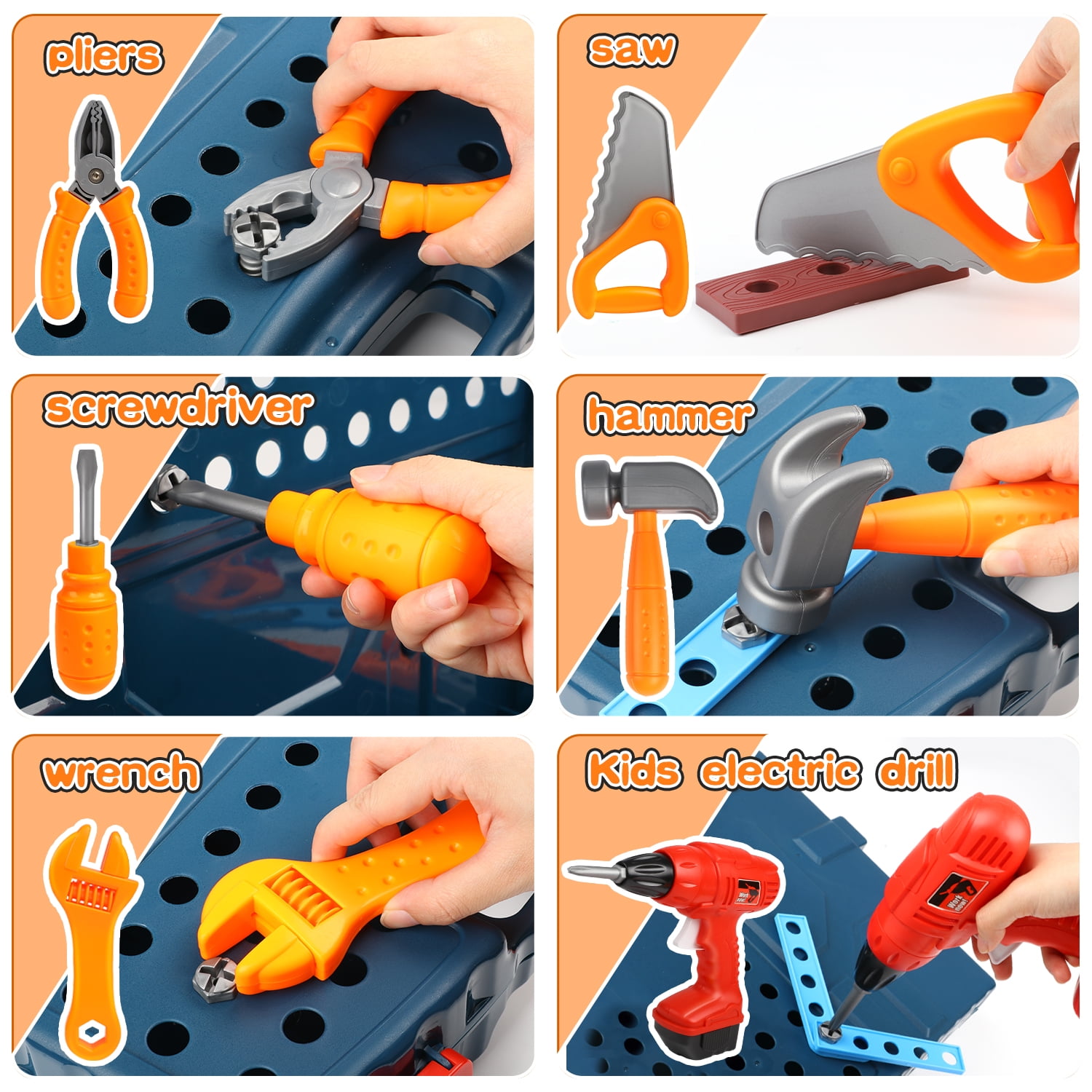 Beefunni 56 Pcs Kids Tool Bench Play Set, Foldable Pretend Workbench Accessories, Realistic Power Tools Workshop Construction Toys with Drill, Gift Toys for Boys Girls 3 4 5 6+ - Image 5