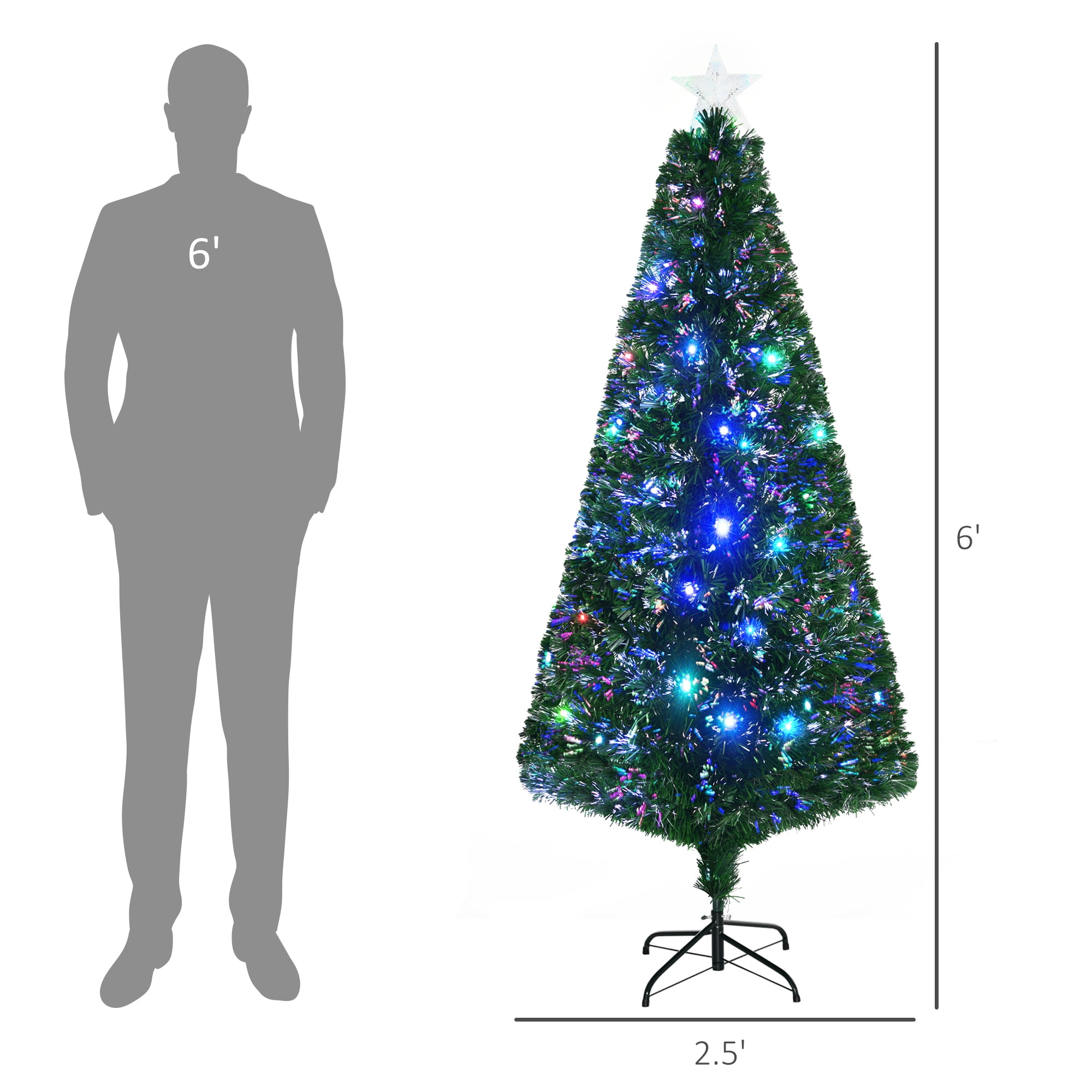 HomCom Multi-color LED Green Prelit Noble Fir Artificial Christmas Tree, with 230 Tips including 24 Pre Programmed Fiber Optic Lights 6' - Image 8